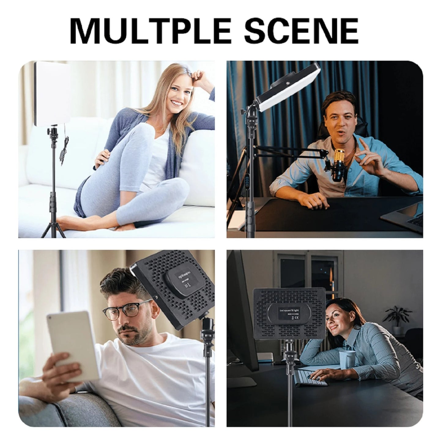 10 Inch LED Square Light, 130cm Adjustable Tripod, Anti Slip Rubber Feet, Stable Tripod, USB Power Supply, 3 Adjustable Colors, Adjustable Brightness, Full Coverage Compatible With Multiple Models Of