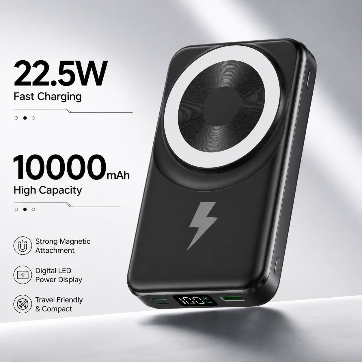 10000mAh Magnetic Power Bank With Built-In Dual Charging Cables, Foldable Kickstand 15W Wireless Charging 22.5W Fast Charging, Travel Essentials Camping Gear Back To School College Essentials Supplies