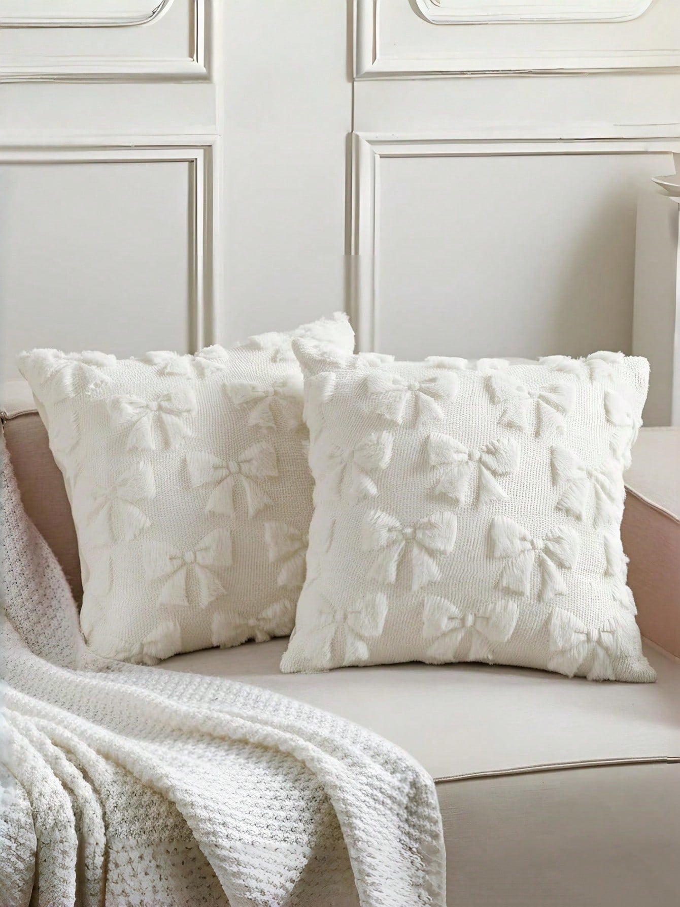 1pc Bow Decorative Pillow Cover Set, Cute & Playful, Room Decor, Faux Fur, Soft Bow, Collegiate Style, Fluffy Plush, Elegant Cushion Cover, Suitable For Bed, Sofa, Lounge Chair, Autumn/Winter, Valenti