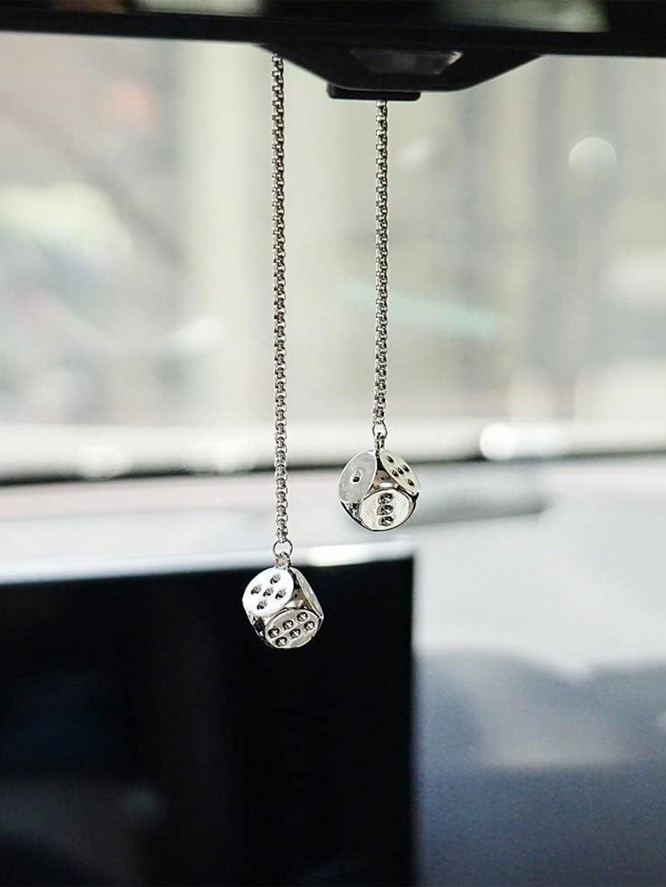 1pc Car Accessories Rear View Mirror Hanging Decor Metal Dice Pendant