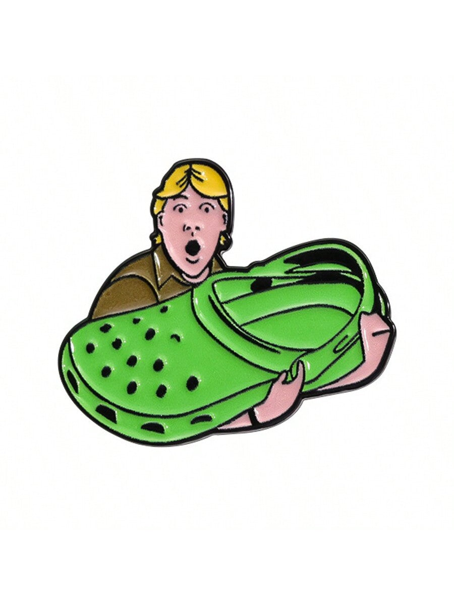 1pc Creative Cute Green Slipper Style Brooch Personalized Fun Boy Accessories Metal Badge Pin For Clothes Bag Charm Office Accessories Shirts Jacket Jewelry Christmas Halloween Autumn-Winter Accessori