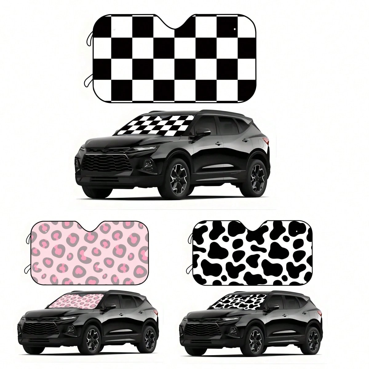 1pc Plaid Pattern Printed Car Front Windshield Sun Shade Decor Vehicle Sun Visor UV Reflector Sun Protection Cover Keeps Vehicle Cool