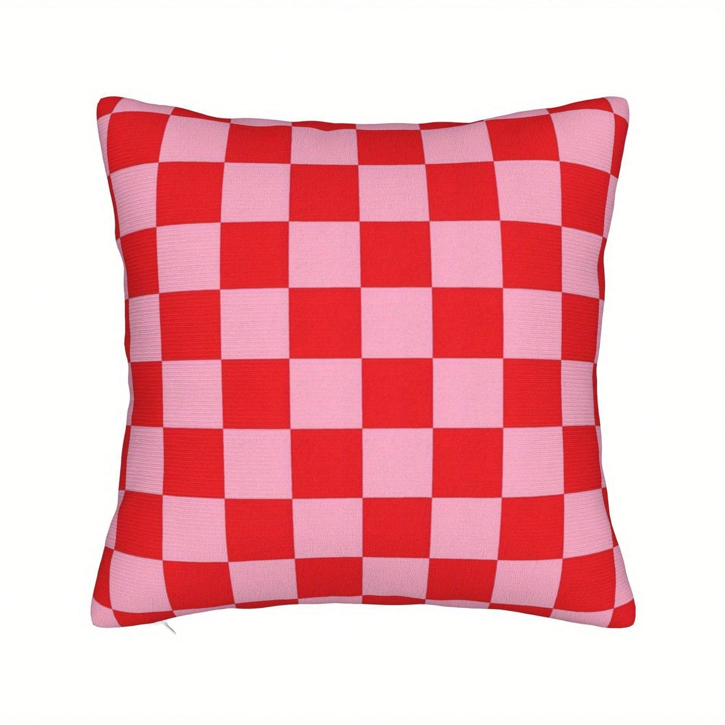 1pc Reversible Plaid Pink And Red Cushion Cover, Sofa Pillowcase With Hidden Zipper, Machine Washable, Perfect For Living Room, Bedroom Or Car Decor, Plaid Pattern, Durable Pillowcase, Pillow Insert N