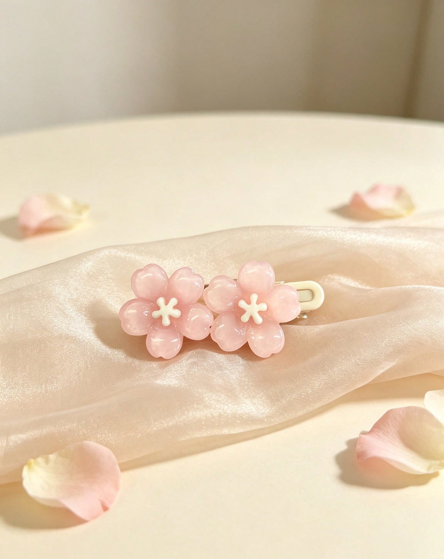 1Pc Shimmery Gradient Pink Double Flower Snap Clip Smooth Material Suitable For School Commute Picnic Casual Outfit Hair Styling Ornament