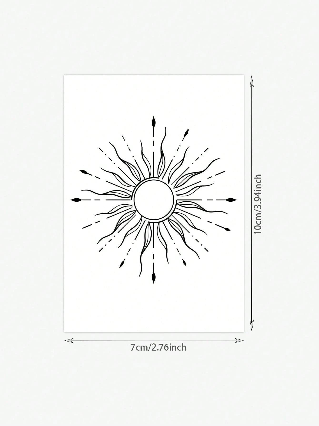 1pc Waterproof Bohemian Style Sun Totem Temporary Tattoo Sticker, Suitable For Back/Nape, Personalized Lasting 2-3 Days,Spine Tattoo