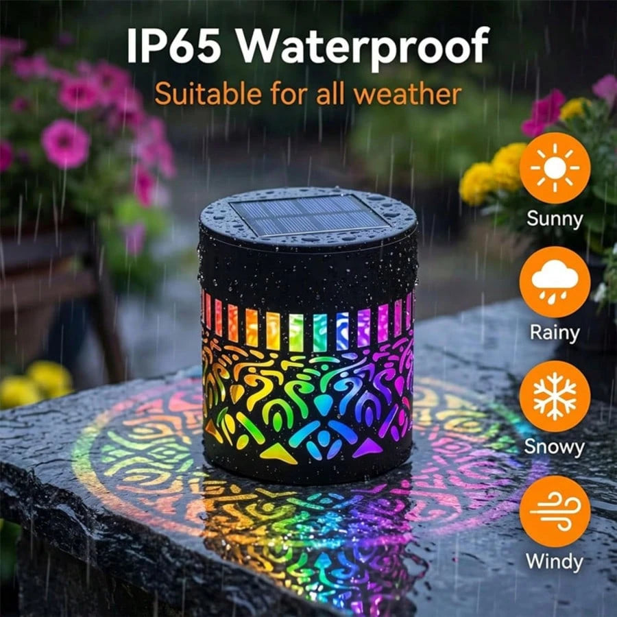 2 Solar-Powered Fence Lights With A Mandala Design, Suitable For Outdoor Walls And Featuring An IP65 Waterproof Rating. These Metal Solar-Powered Deck Step Lights Are Ideal For Garden Decoration And M