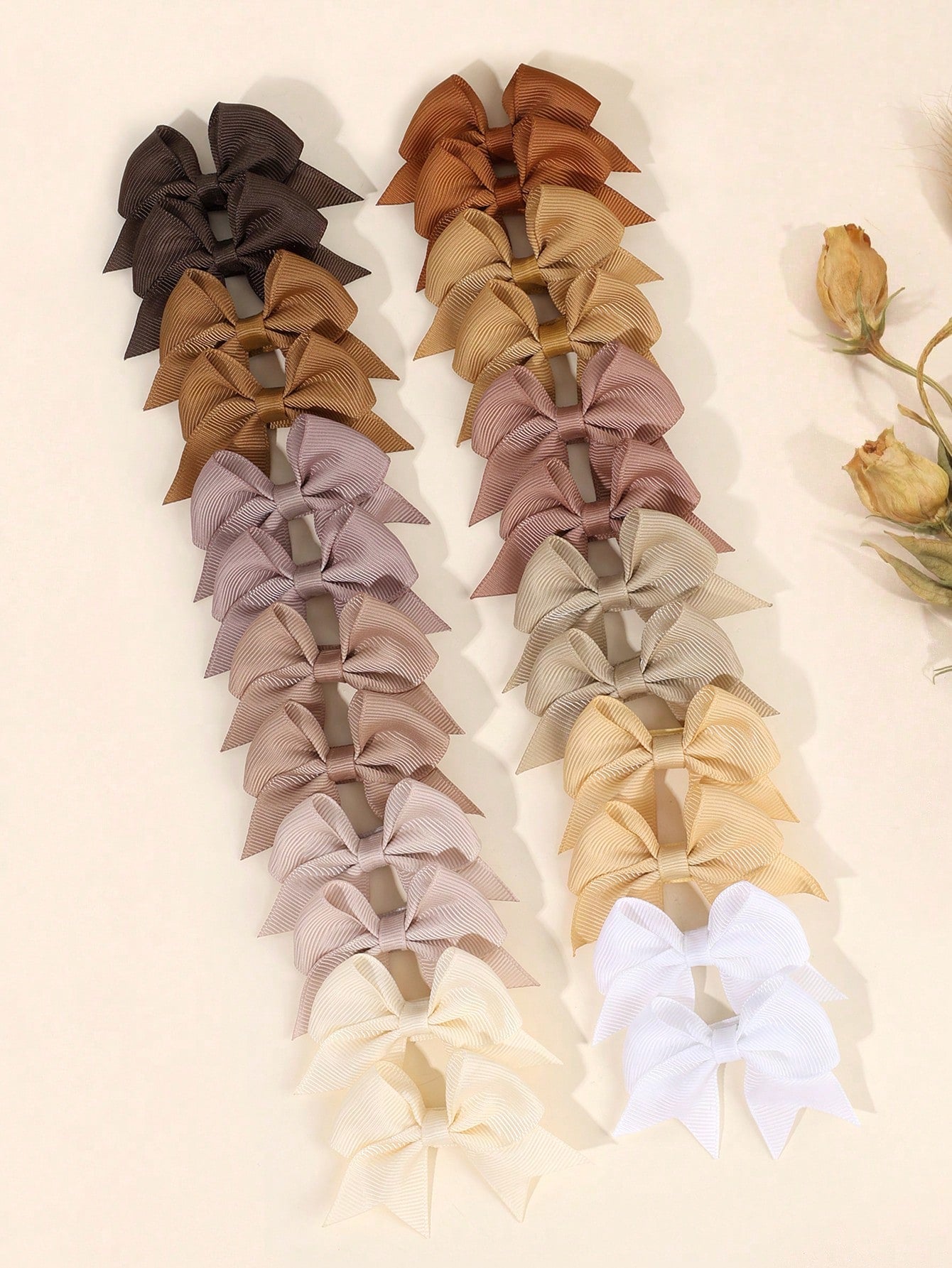 24pcs Neutral Color Hair Clips, Suitable For Baby Girls, Brown, Beige, Khaki Small Satin Bow Hair Clips, Elegant Alligator Clips With Tails, Solid Color Hair Pins, Suitable For All Seasons, Children H