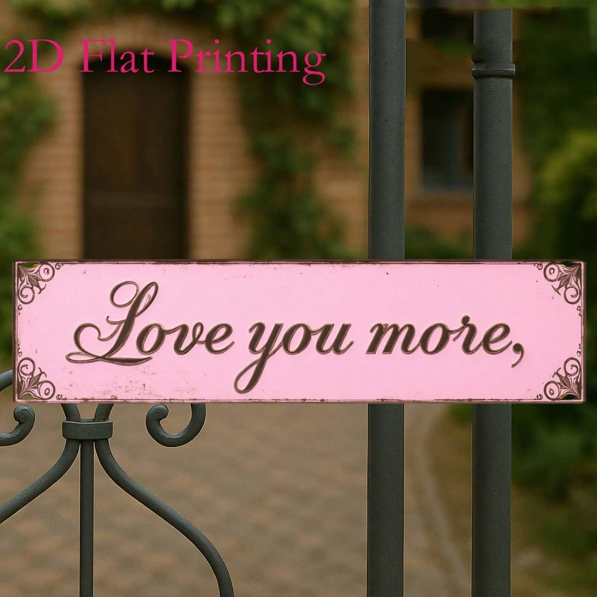 2D Flat- 4X16 Inch Vintage Metal Aluminum Sign, Love You More Romantic Quote Sign Pink Vintage Wall Art Decor For Bedroom Living Room Wedding Anniversary Gift