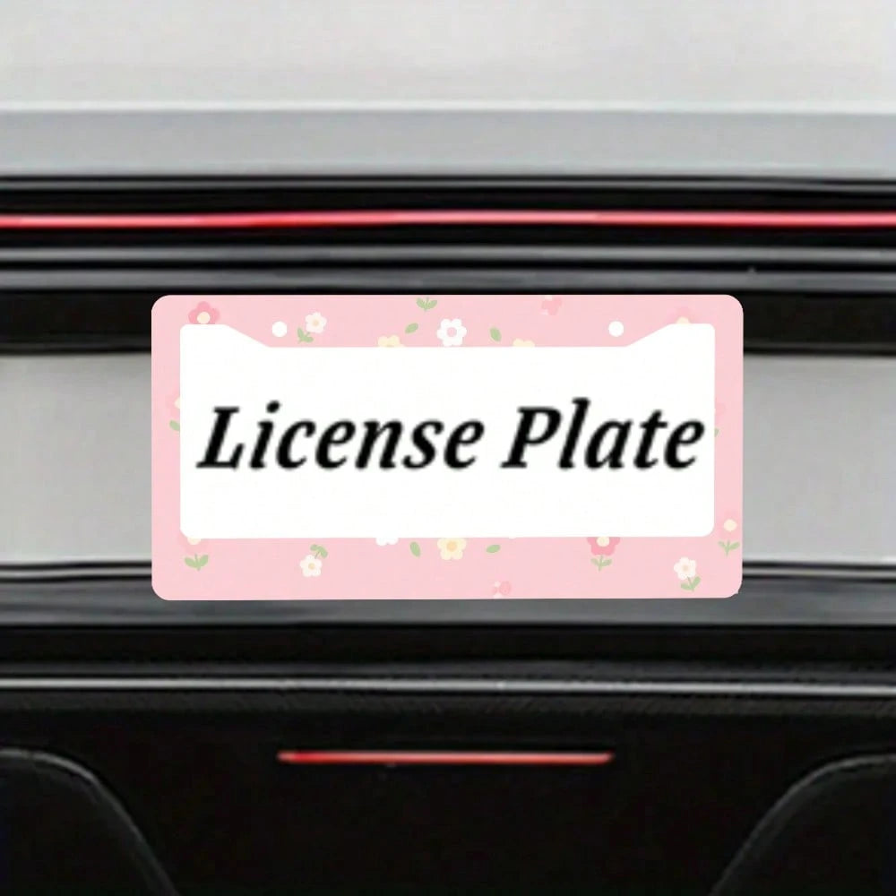 2PC Pink Floral 2-Hole License Plate Frame, Aluminum Material, 6x12 Inches With Screw Set, Cartoon Flower Design, Fun Car Decoration, Retro Style, Universal Size Vehicle Plates