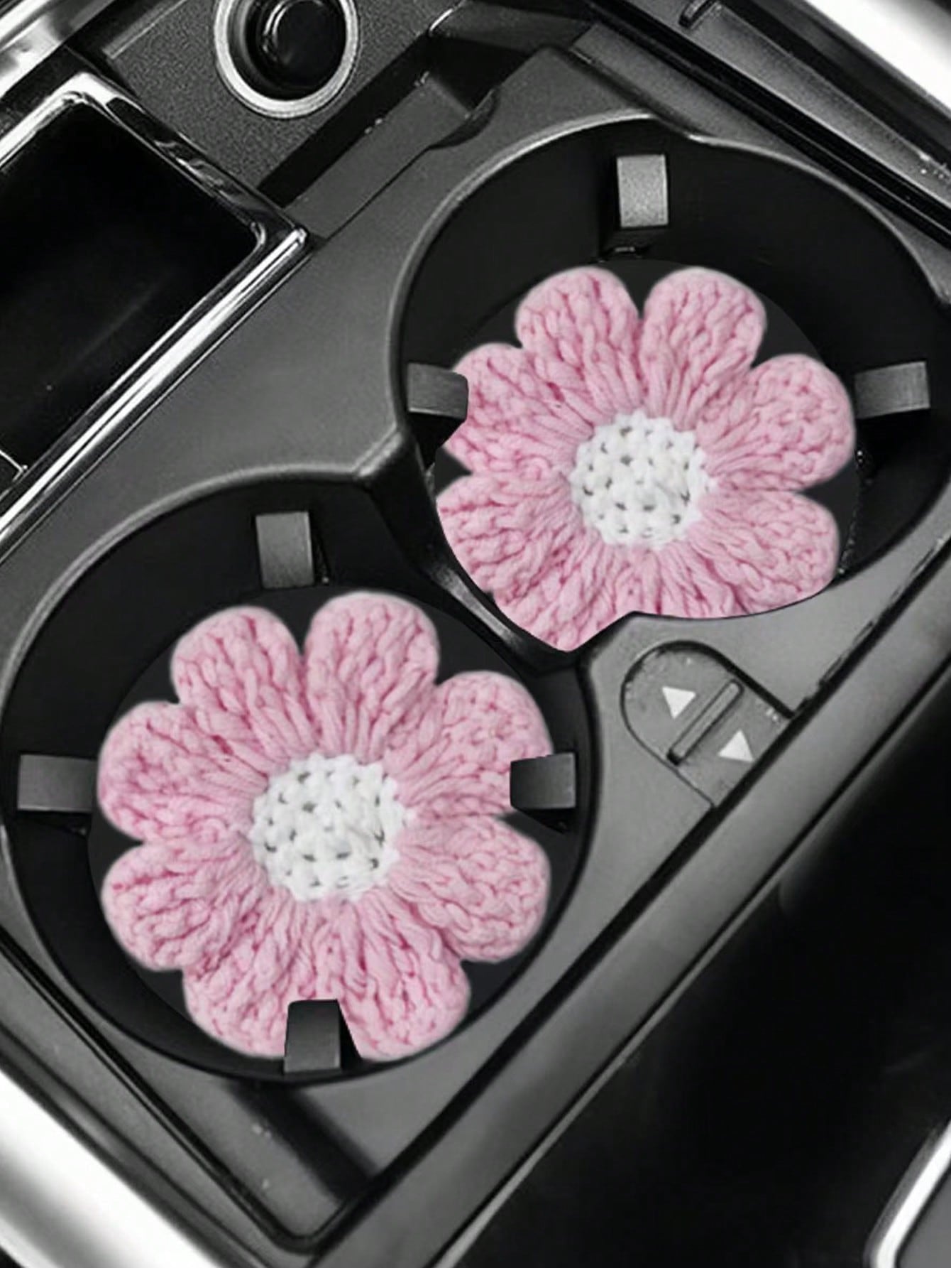 2pcs Knitted Flower Cup Holders, Car Storage Slot Cup Mats, Heat Insulation Coasters, Car Decor