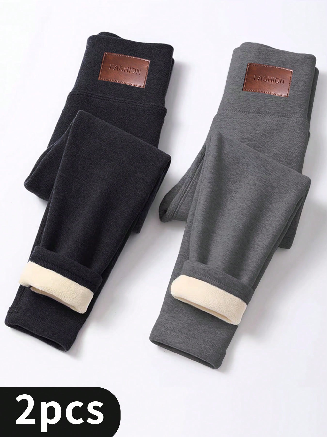 2PCS Thermal Lined Leggings Women- Thick Soft High Waisted Black Tummy Control Thermal Warm Velvet Pants For Cold Winter