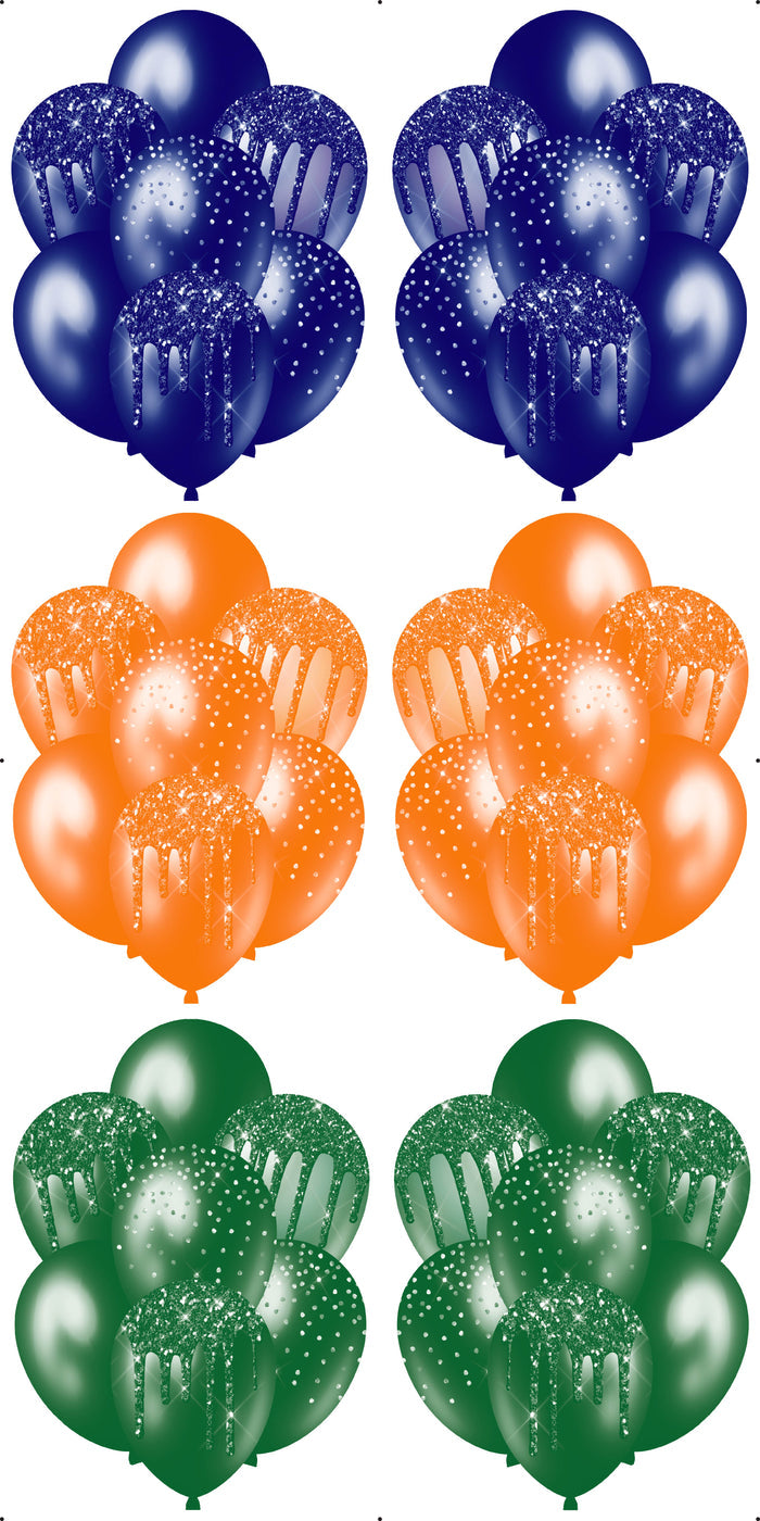 3 Sets of Balloon Bunches 3 Navy, Green, Orange