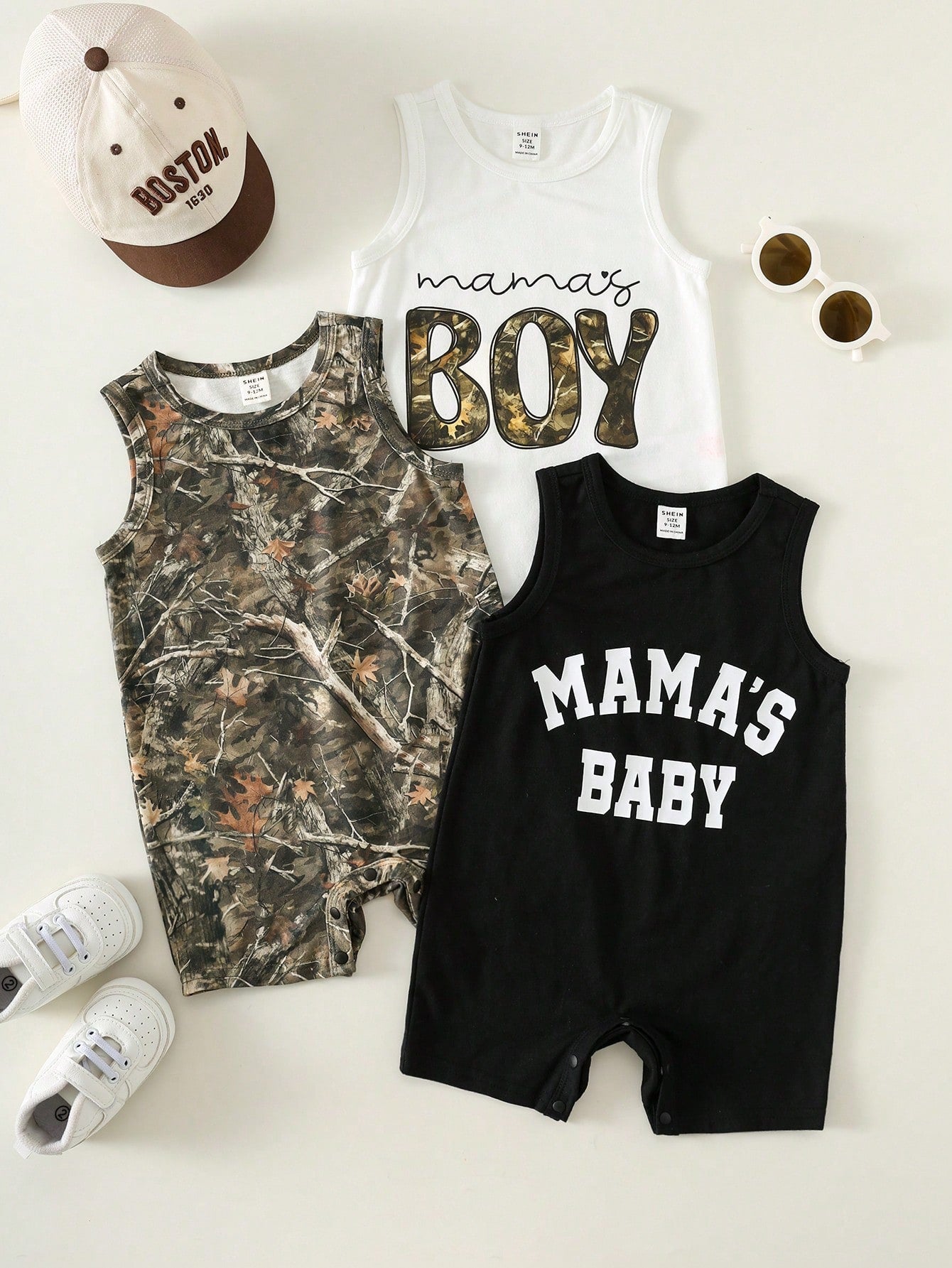 3pcs Newborn Baby Boy/Girl Casual Cute Slogan Sleeveless Romper Set, Baby Boy Outfit Sets, Baby Boy Summer Clothes,Vintage,Mothers Day Outfit,Squishy
