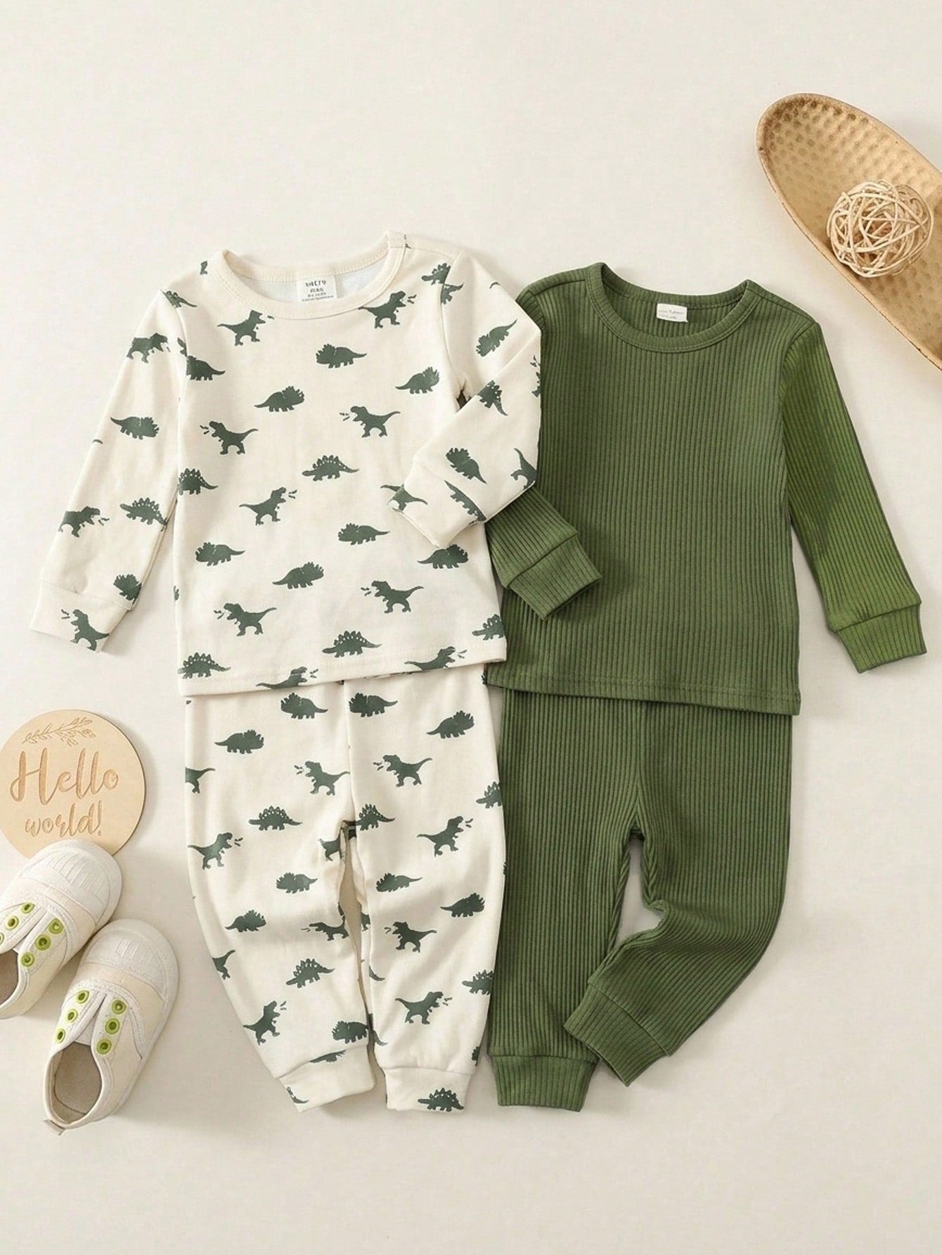 4pcs Baby Boy Baby Girl Toddler Boy Nug Fit Spring Autumn Winter Cute Dinosaur & Animal Pattern Round Neck Long Sleeve Top + Pants Soft Comfortable Tight Fit Pajamas Loungewear Set