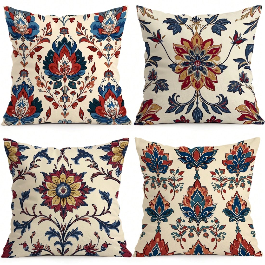 4pcs Bohemian Floral Pattern Pillow Covers Without Inserts, Single-Sided Printed Pillow Covers, Suitable For Living Room, Bedroom, Home Decor, All Season Pillow Covers