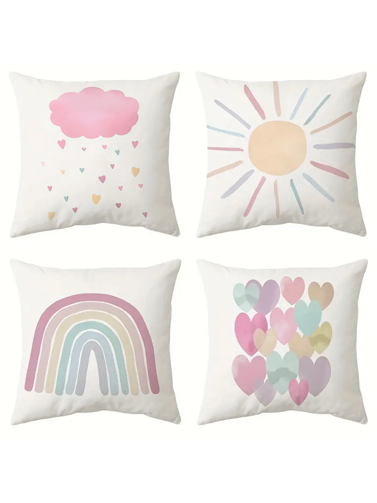 4pcs Vintage Rainbow Sun Heart Throw Pillow Covers, Colorful Weather Theme Pillow Shams, Suitable For Nursery, Girls Room Decor, 17.7*17.7 Inches, 4 Piece Set, Room Decor, Bedroom Decor, Living Room D