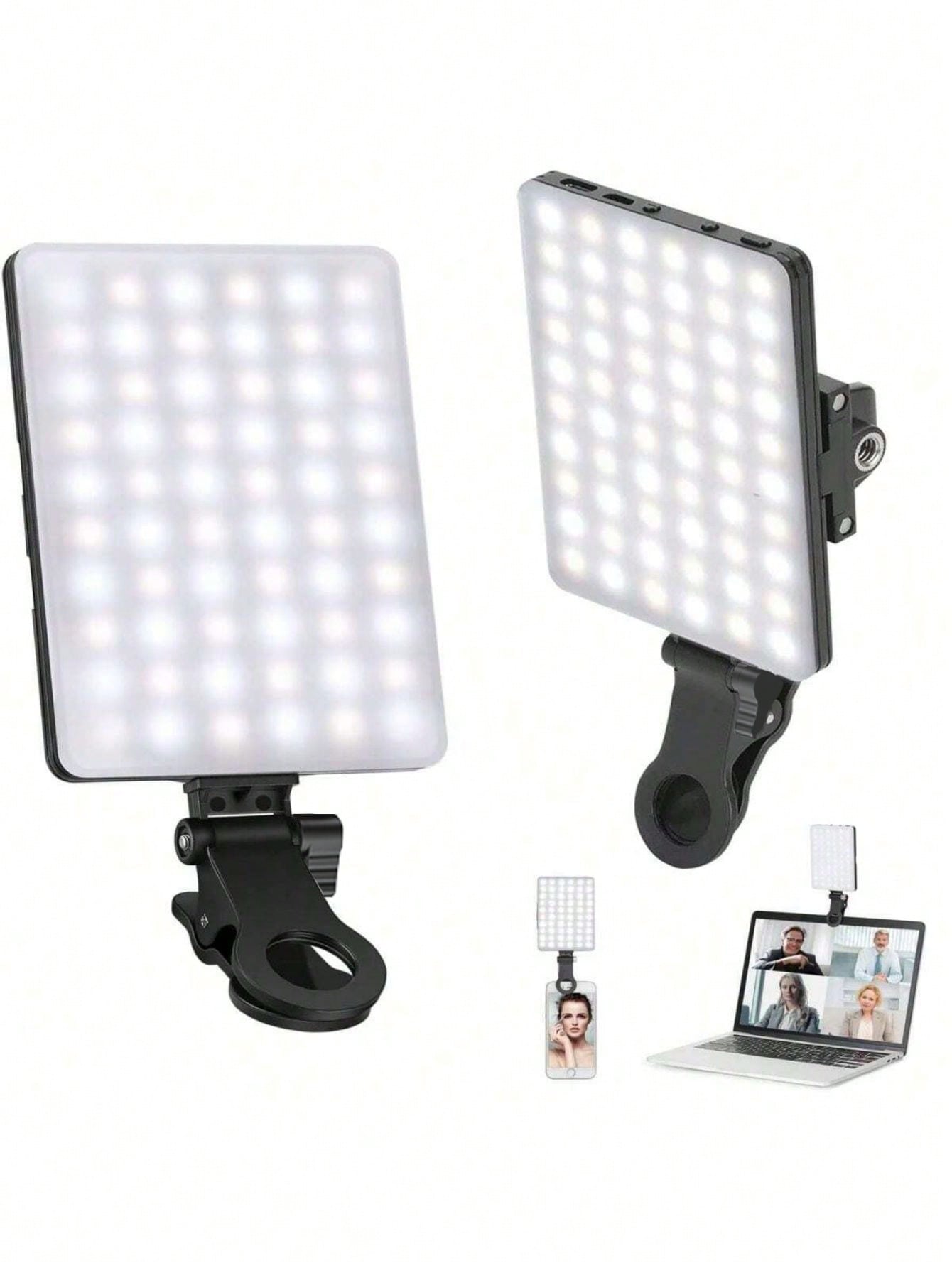 60 LED High Power Rechargeable Clip Fill Video Conference Light With Front & Back Clip, Adjusted 3 Light Modes For Phone, Compatible With IPhone, Android, IPad, Laptop, For Makeup,Selfie, Vlog