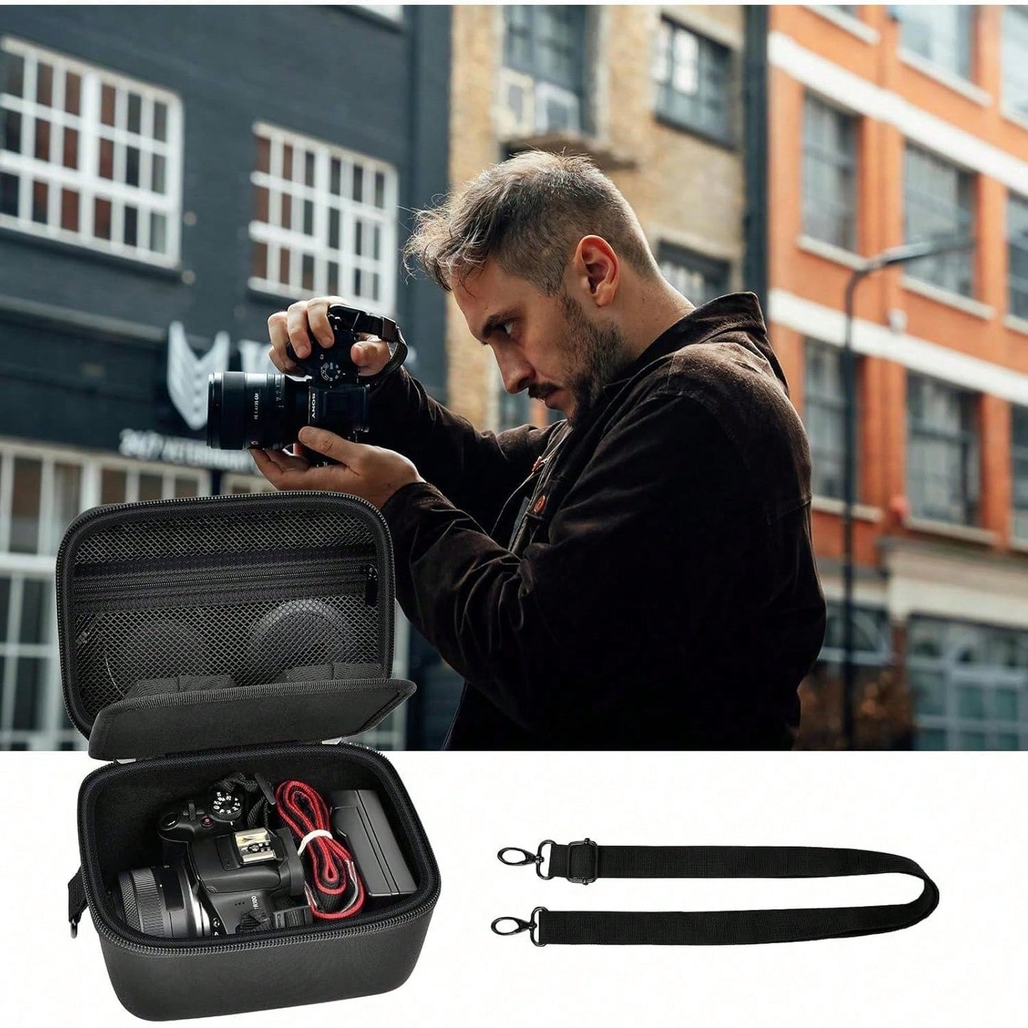 ALKOO Camera Crossbody Bag Compatible With EOS R100 R50 Mirrorless Camera Lens Kit EVA Travel Storage Case For SD Cards Battery Cable Adapter Bag Only