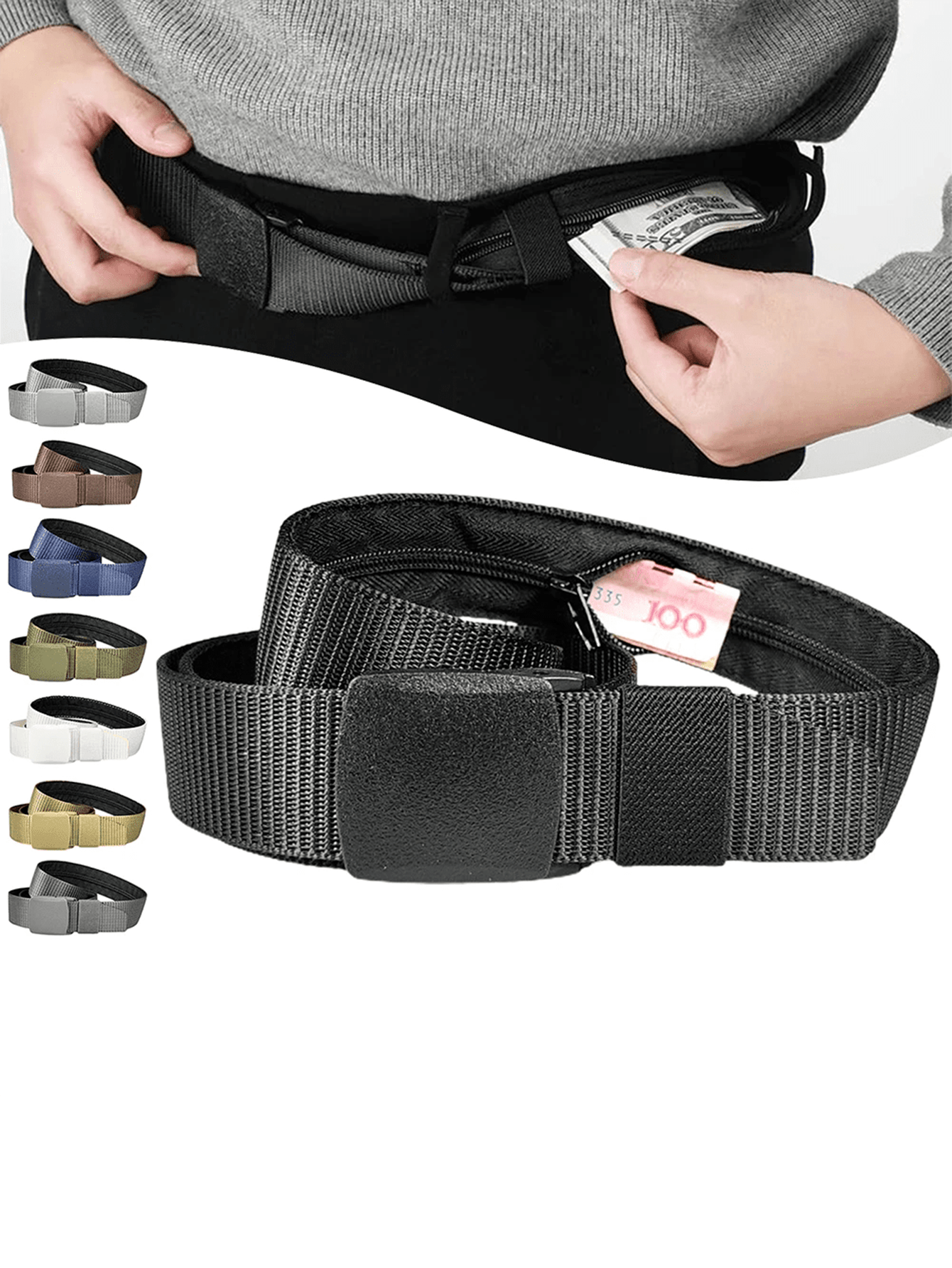 Anti-Theft Travel Cash Belt Bag,Outdoor Money Hiding Security Belt With Zipper,Men Waist Strap With Secret Pocket Travel Fanny Pack Sport Waist Bag