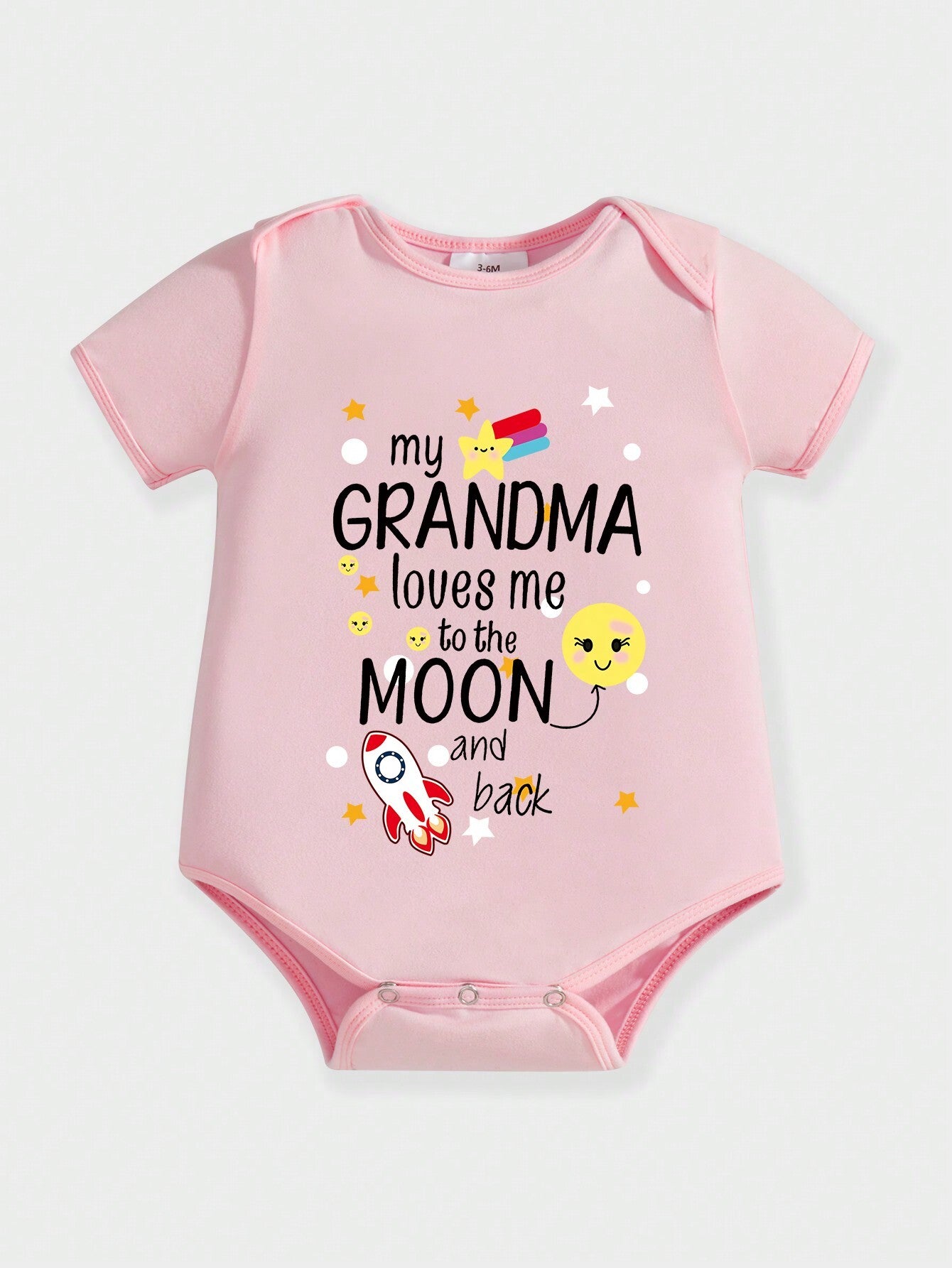Baby Girl Cartoon Rocket & Smiling Face Slogan Print Bodysuit
