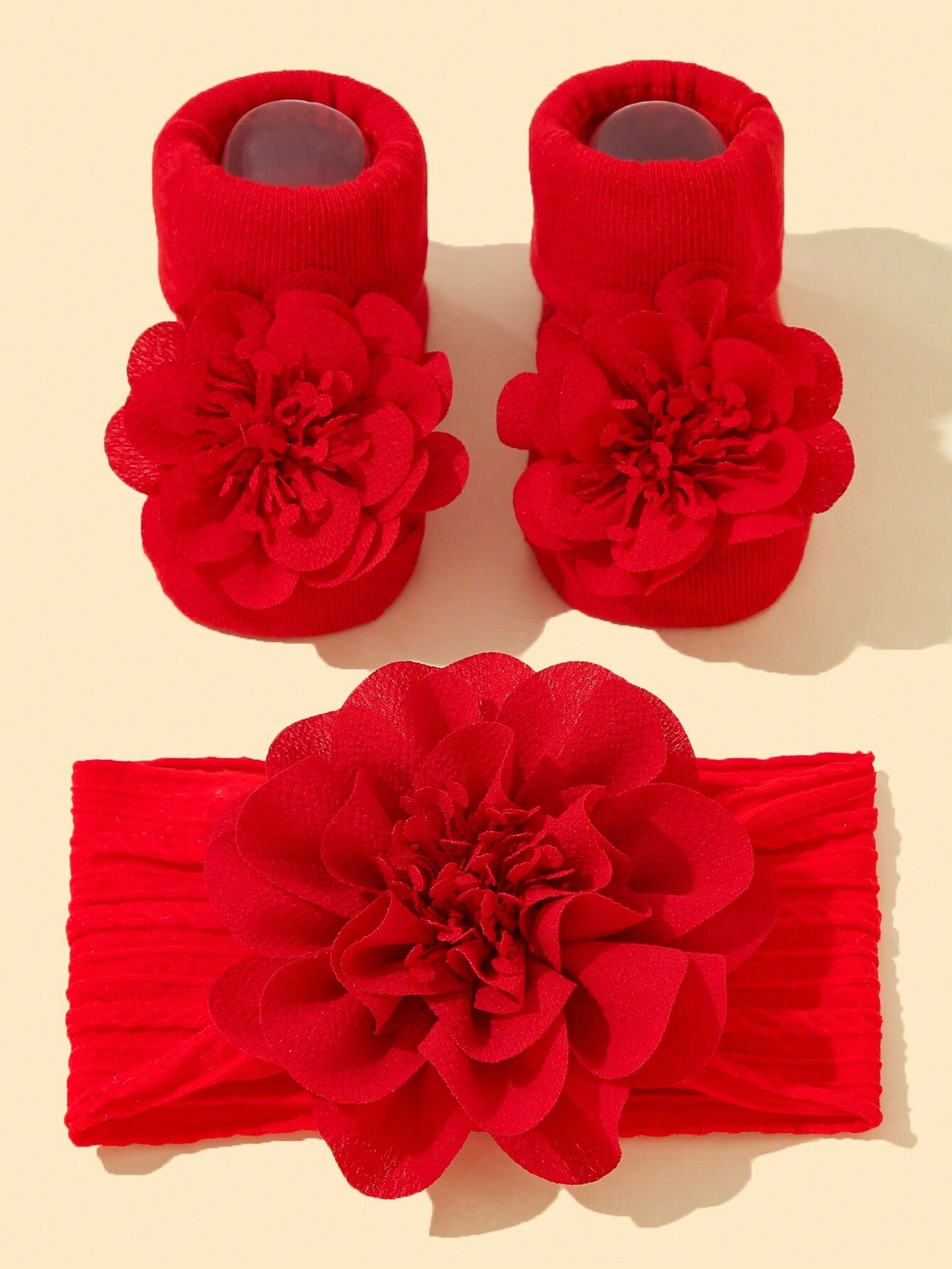 Baby Girls' Soft Nylon Princess Flower Decor Headband 1pc + Anti-Slip Floor Socks 1 Pair Love Valentine
