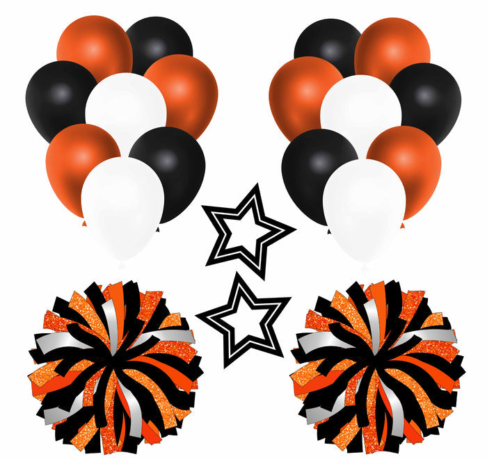 Black Orange White Balloons and Pom Poms Half Sheet (Must Purchase 2 Half sheets - You Can Mix & Match)