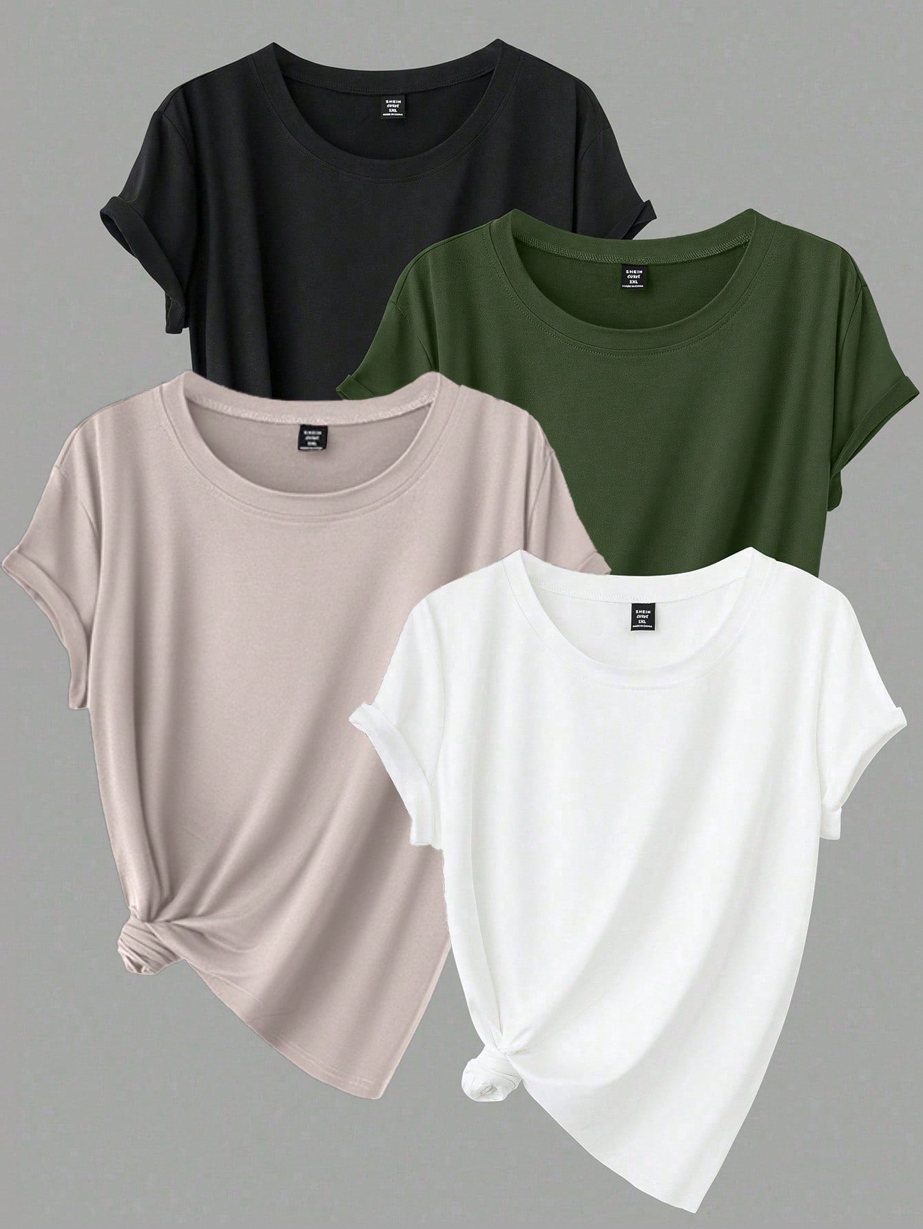 Calvaya Plus Size Casual Solid Color Short Sleeve Tops, Basic Tees