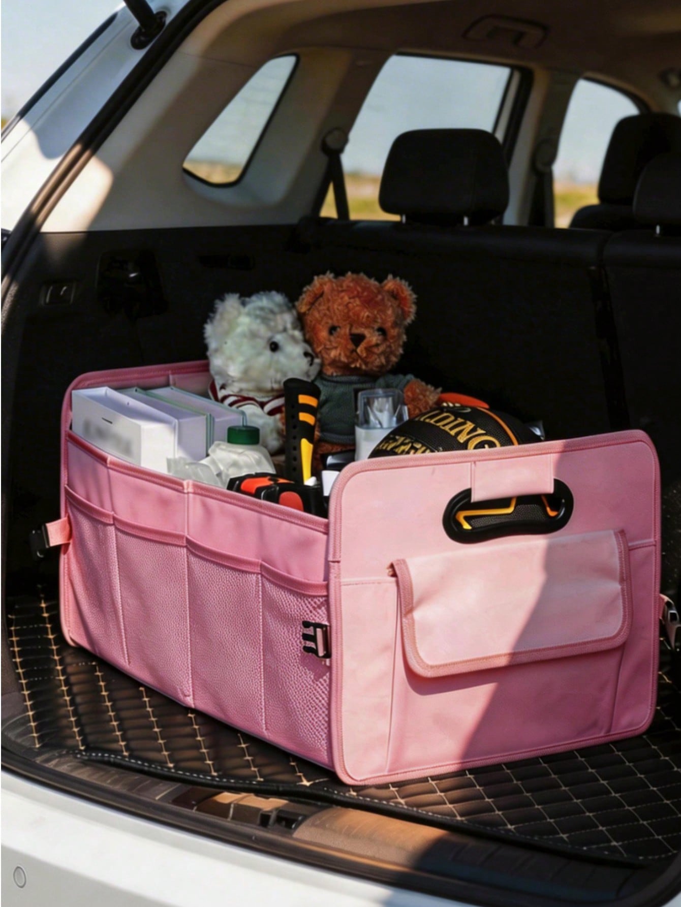 Car Accessories Interior| 1pc Foldable Car Trunk Storage Organizer With Handle, Fits Most Vehicles To Keep Trunks Tidy- Car Accessories For Women, Car Essentials, Trunk Organizer, Car Orginizer, Pin
