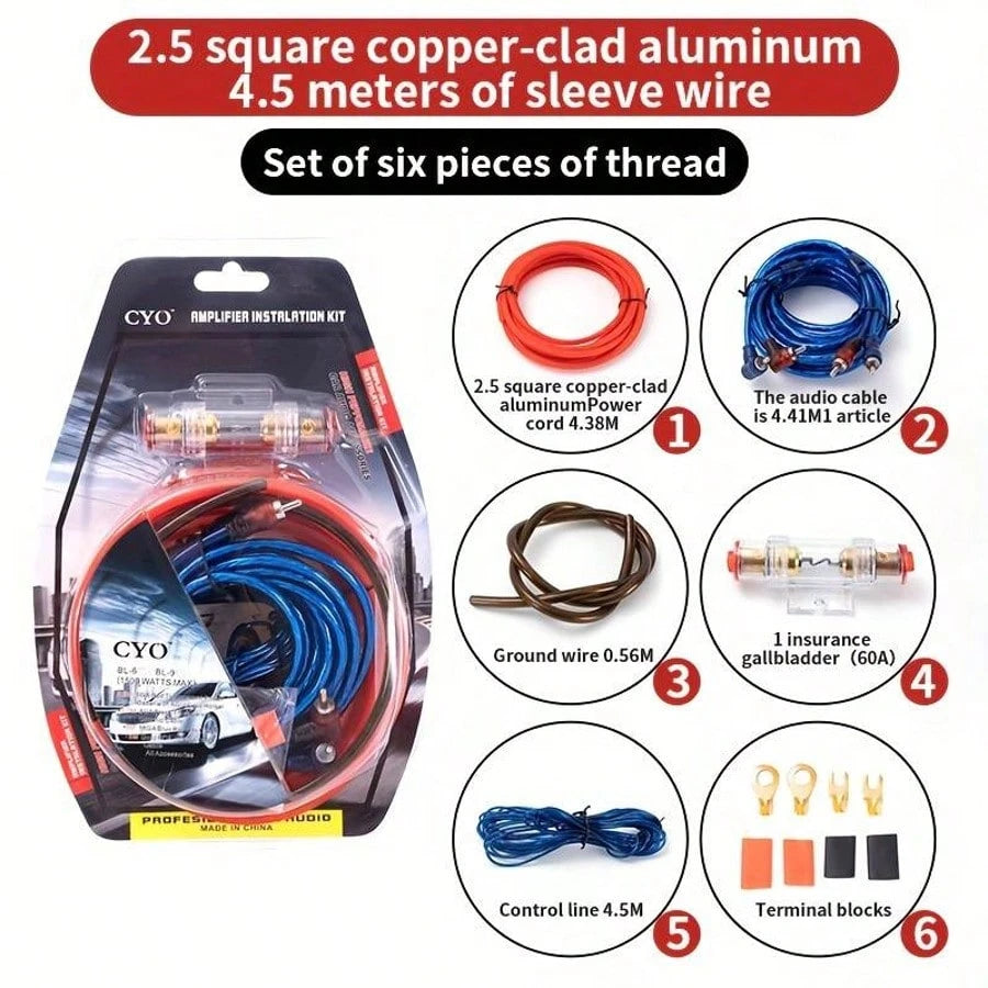 Car Amplifier AMP Wiring Kit, 8 AWG Car Subwoofer Amplifier Installation Wires, Audio Cable Subwoofer Sub RCA Power FUSE AGU 1500W