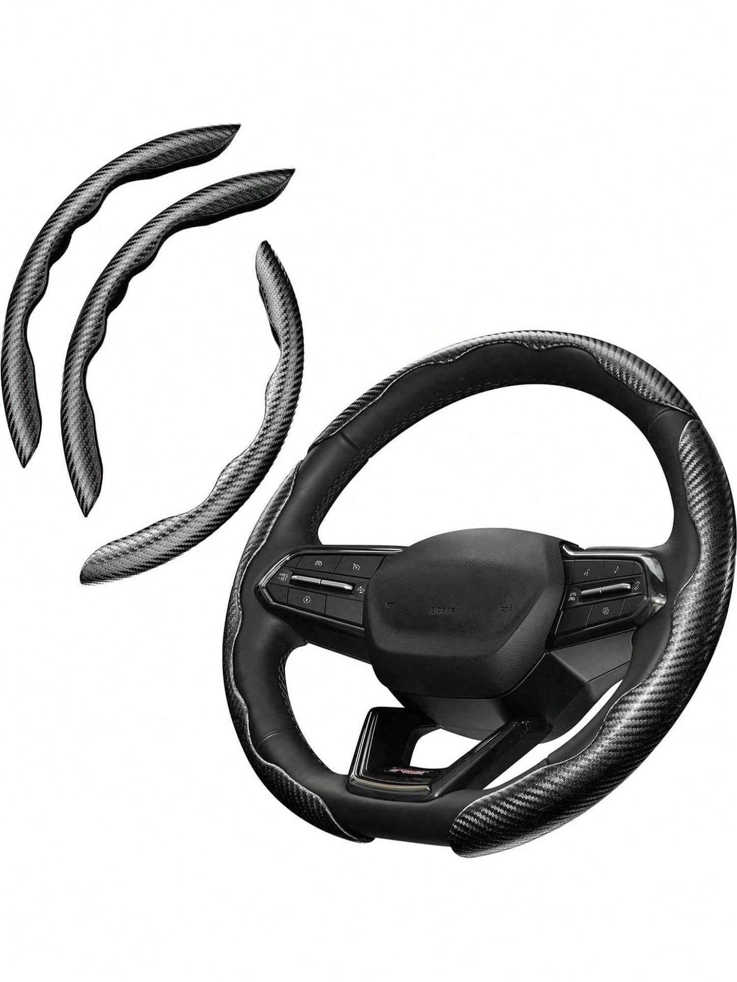 Carbon Fiber Steering Wheel Cover, Car Steering Wheel Cover For Men/Women, Comfortable Grip, Durable, Universal For 99% Car Interior Accessories (Black)