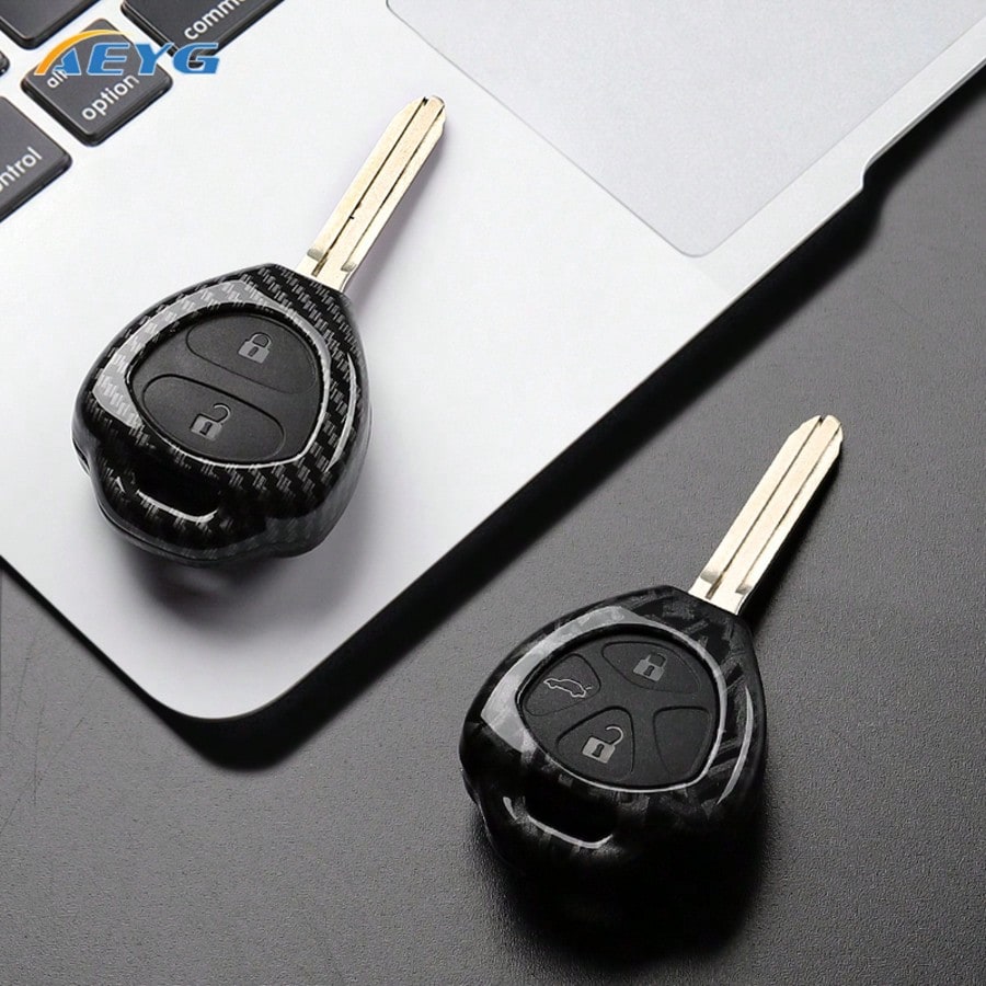 Carbon Fiber Style ABS Car Key Case Cover For Toy Ota Corolla Land Cruiser Yaris Camry RAV4 Auto Key Fob Accessories