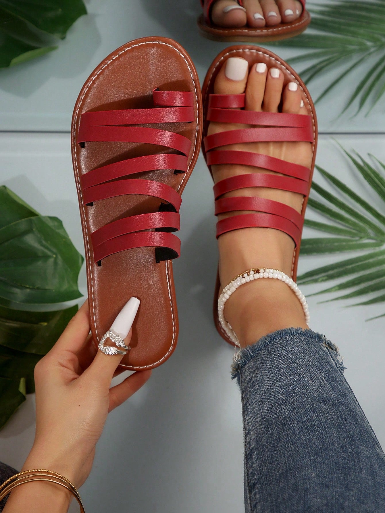 Casual Fashion Flat Sandals, Toe Ring Flat Slides Beach Slides For Women,Summer Outfits