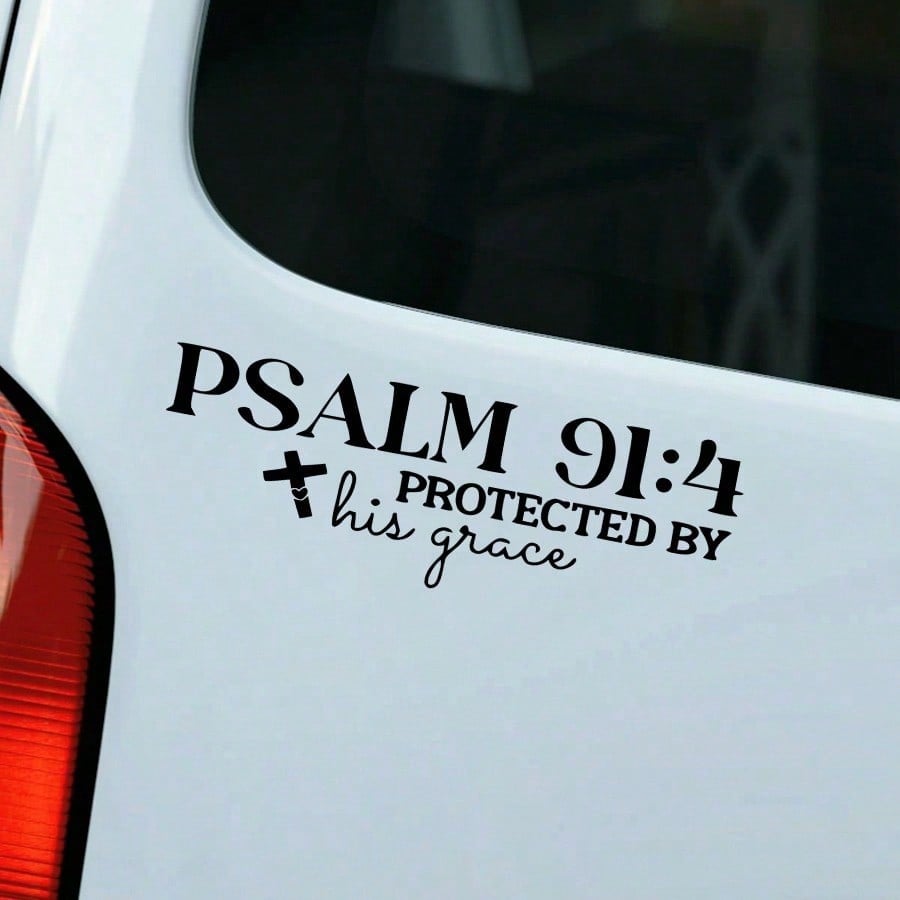 Christian Faith Psalm 91:4 Bible Cross Design Car Sticker, Suitable For Water Bottle Sticker, Laptop Sticker, Car Sticker, Glass Window Sticker, Car Decoration Sticker