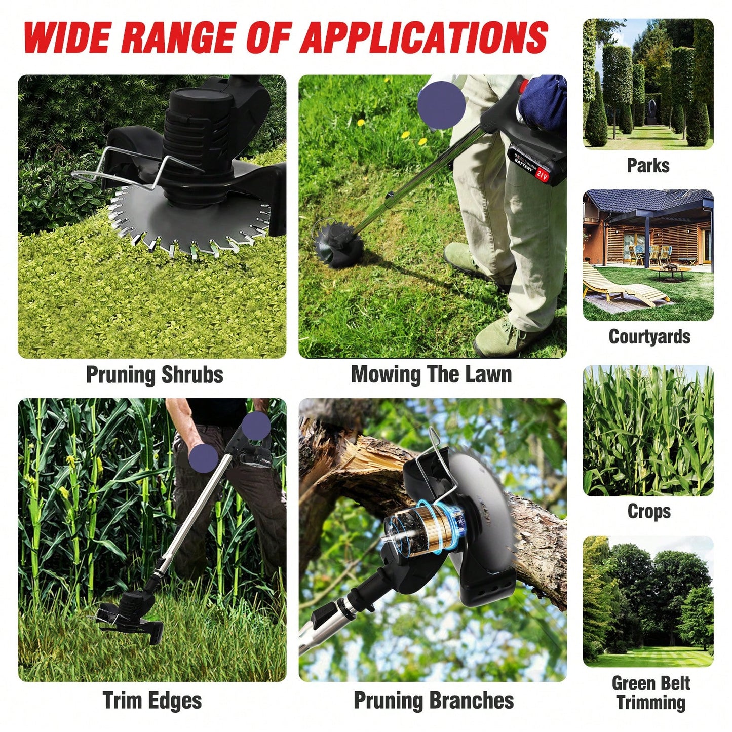 Cordless Weeds Eater Electric Brush Cutter Lawn Edger Grass String Trimmer 21V 650W Cordless Weedwacker Lawn Grass Edger Adjustable Handle String Trimmerw/Wheels + 2 * 1300mAh Battery,Garden Tools