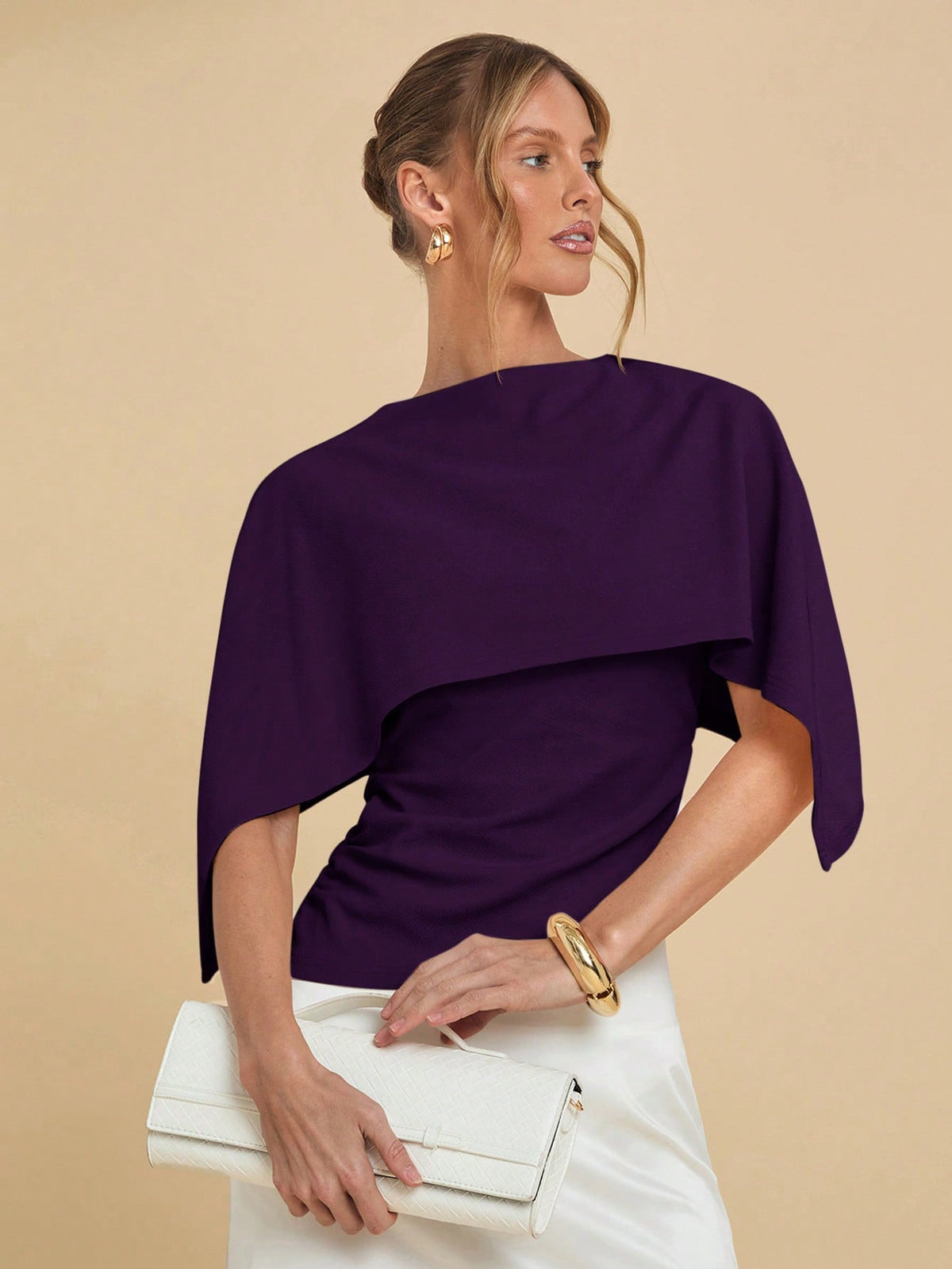 COSMINA Women's Summer Fashionable Solid Color Batwing Sleeve Fitted Blouse