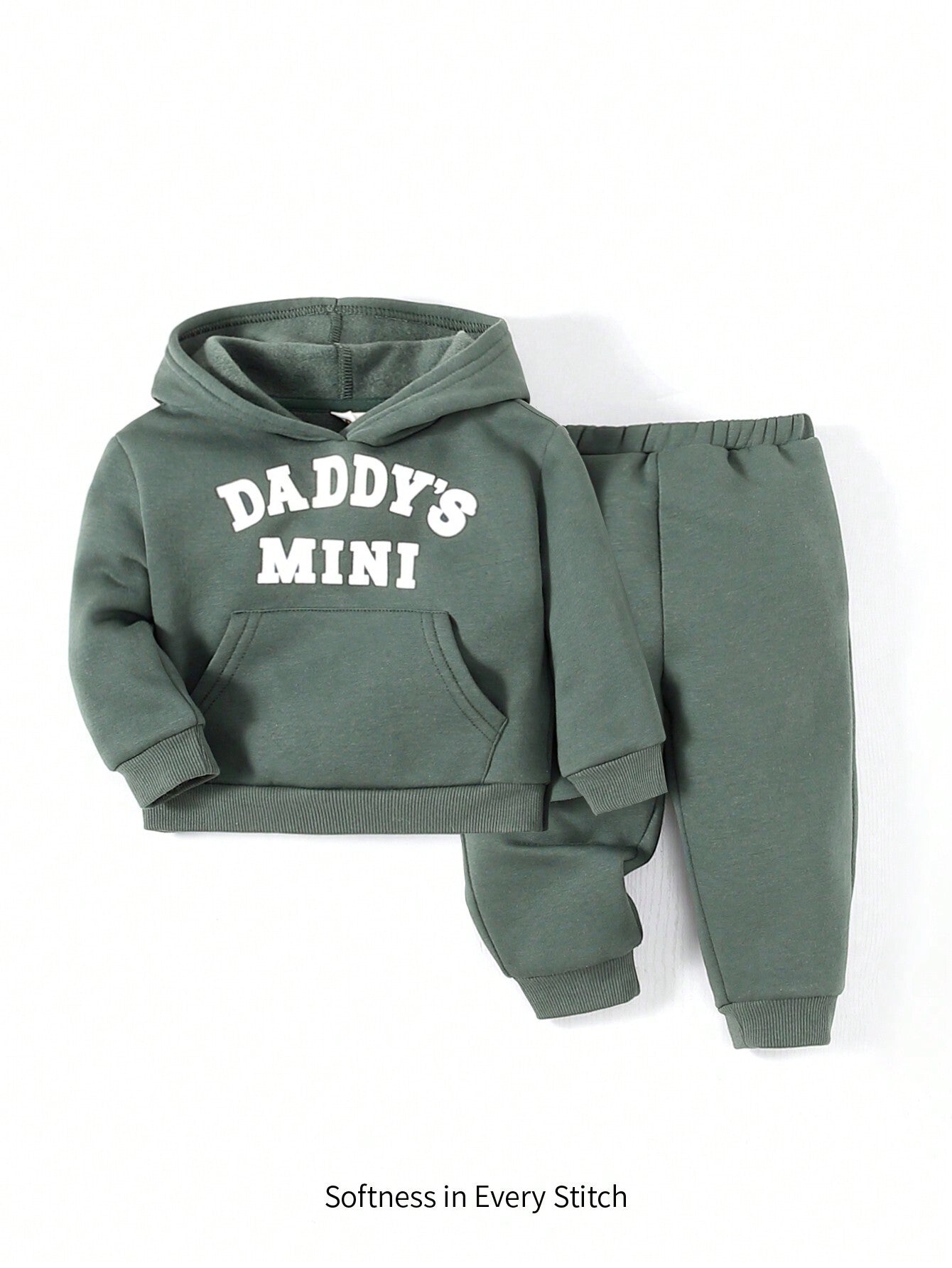 Cozy Pixies Baby Boy Letter Graphic Kangaroo Pocket Hoodie & Sweatpants