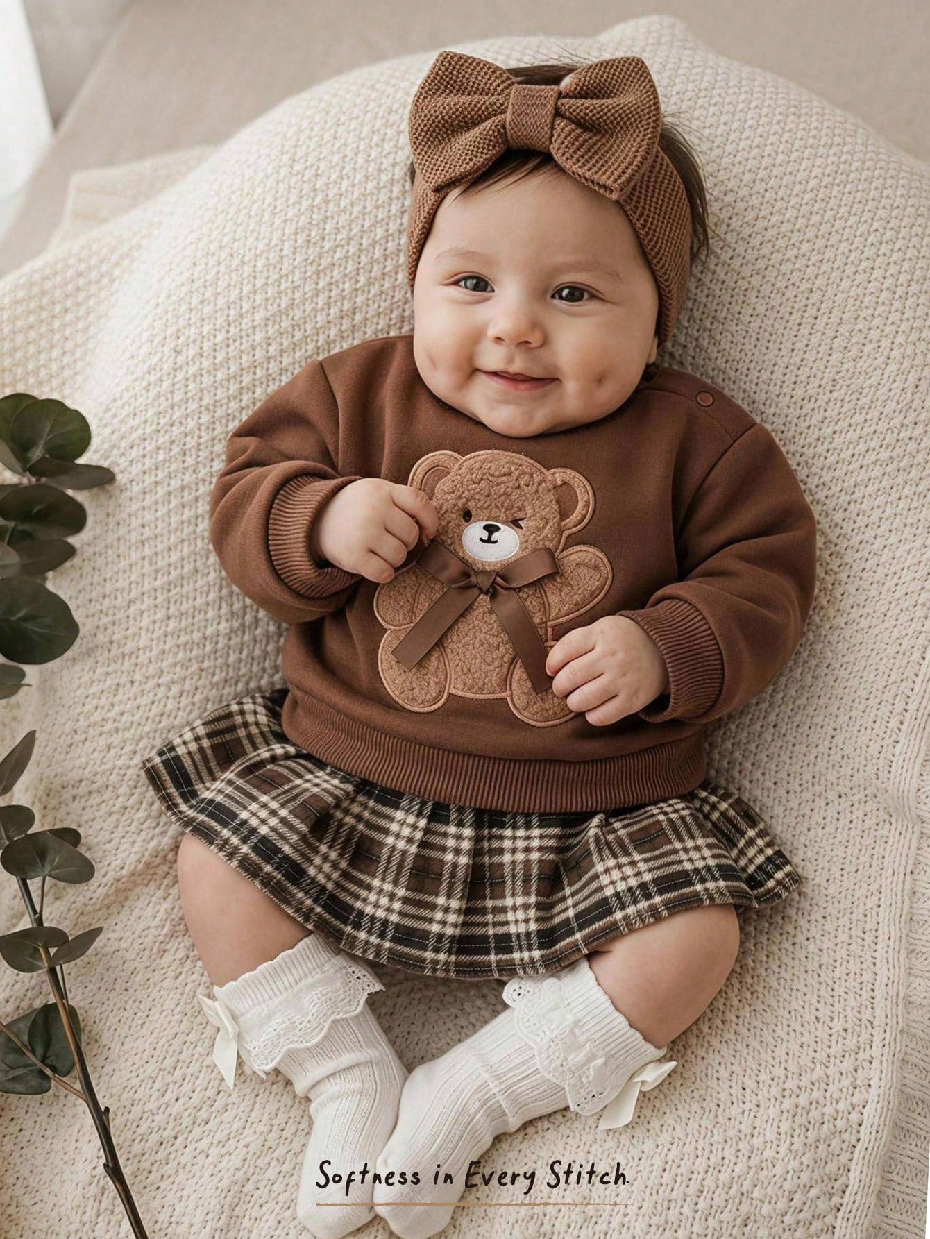 Cozy Pixies Newborn Baby Girl Cartoon Bear Pattern Knitted Soft Round Neck Long Sleeve Pullover Autumn Winter Dress