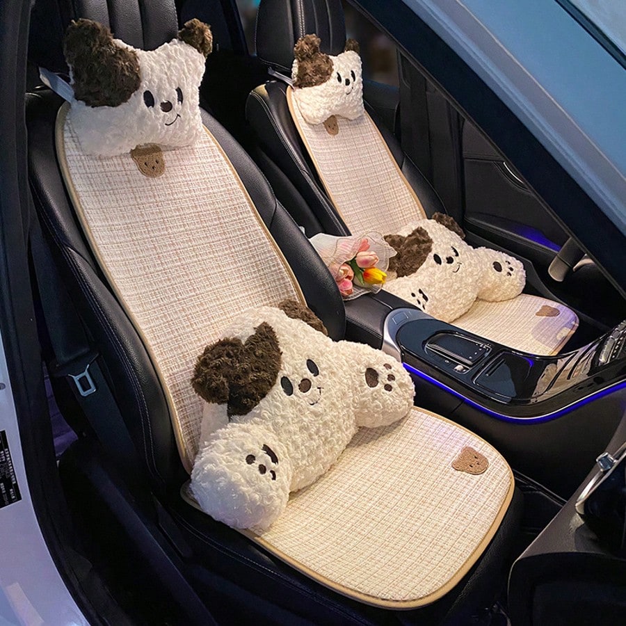 Cute Puppy Car Headrest Pillow For Fall/Winter & Christmas Women's Car Seat Lumbar Support Neck Pillow Vehicle Christmas Decor Perfect Holiday Gift Idea