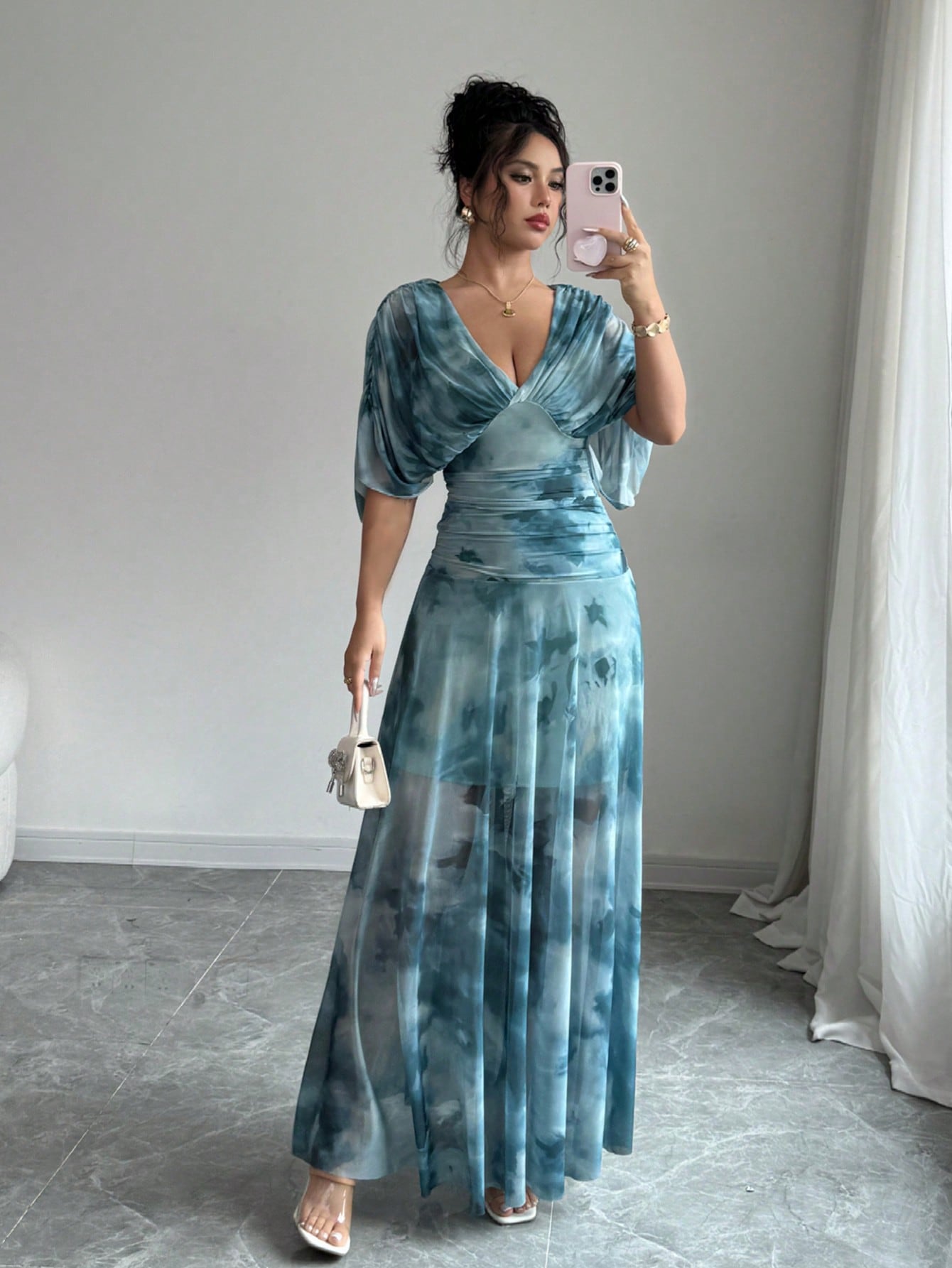 Elenzga Women's Elegant Tie-Dye Print Long Dress, Summer