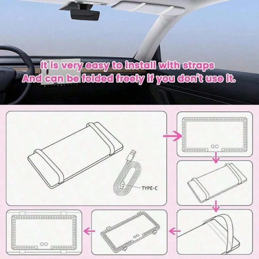 Fccemc Ultra Thin LED Car Makeup HD MirrorSunshade Makeup Hanging Mirror USB Charge SunVisor Dimmable Touchscreen Auto Interior VanityMirror For Women