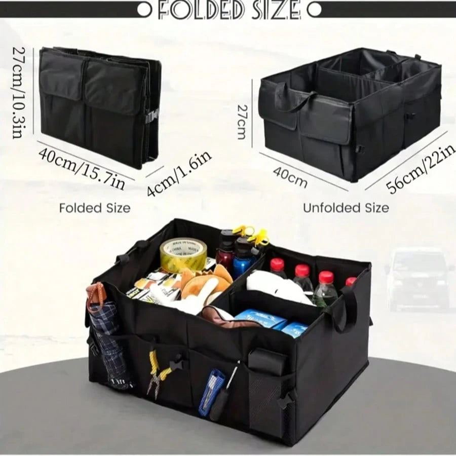 FEELSO Premium Car Boot Organiser Non-Slip- Foldable Car Boot Bag Large With Double Shelves- Boot Box, Boot Organiser Box