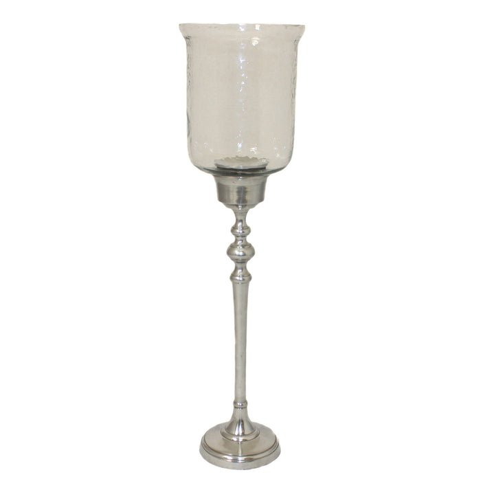 Floor Standing 25" Hurricane Pillar Candle Holder with Clear Glass Top