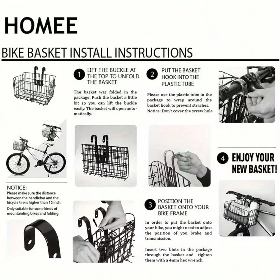 Foldable Bike Basket With Large Capacity, Adjustable Front Rear Hanging Storage Basket For Bicycle, Christmas Valentine Gift For Cyclists-33.5*20*23cm