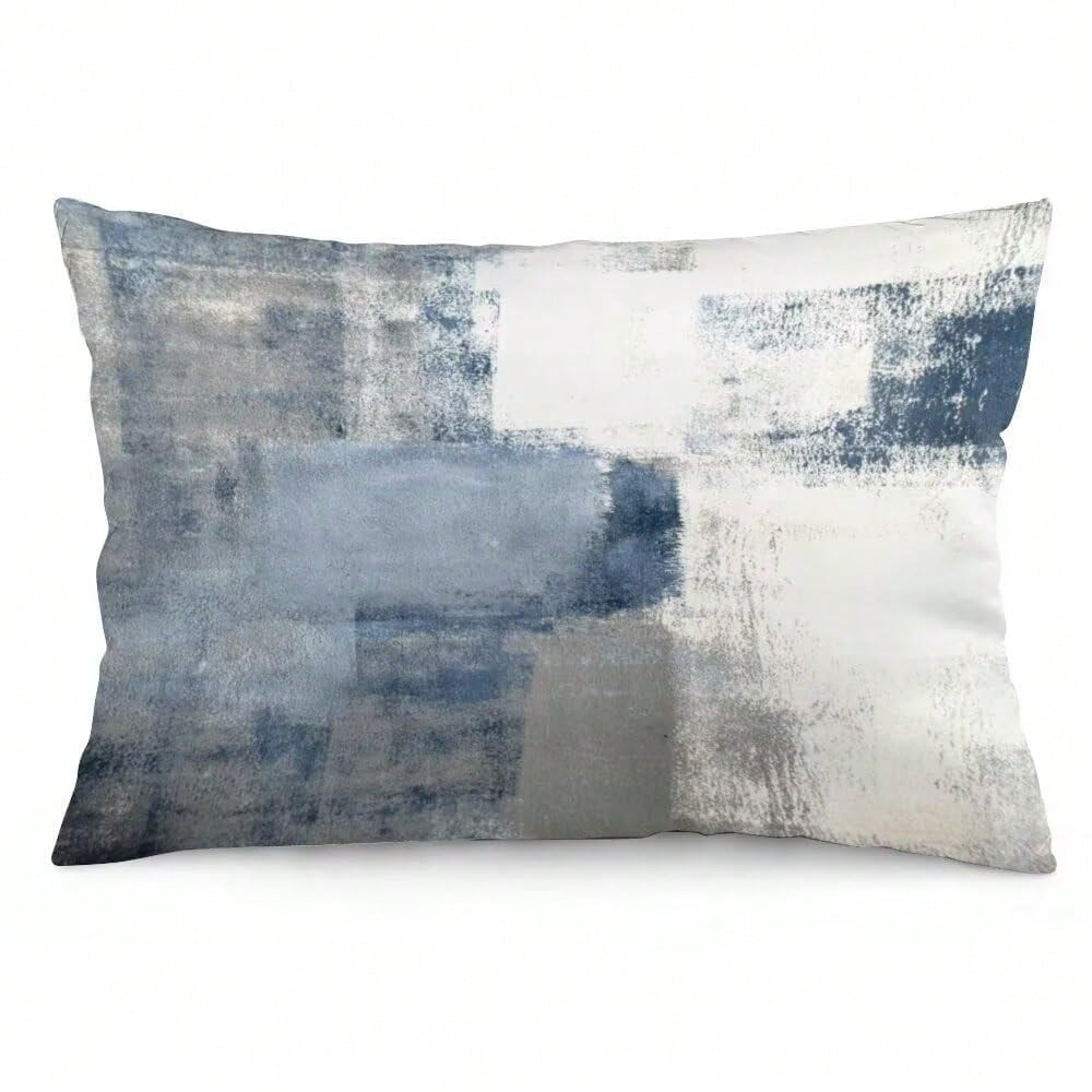 Grey Blue Abstract Art Painting Throw Pillow Cover FQueen Size White Blue Gray Lumbar Pillow Case Modern Soft Pillowcase Standard Pillow Cases With Zipper Decorative Cushion Covers For Bed,Sofa,20\X30