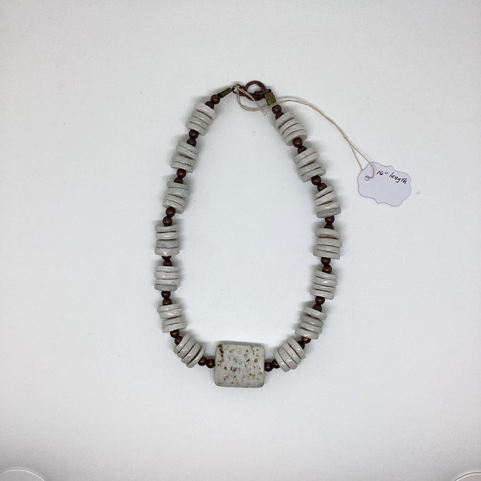 White recycled glass necklace