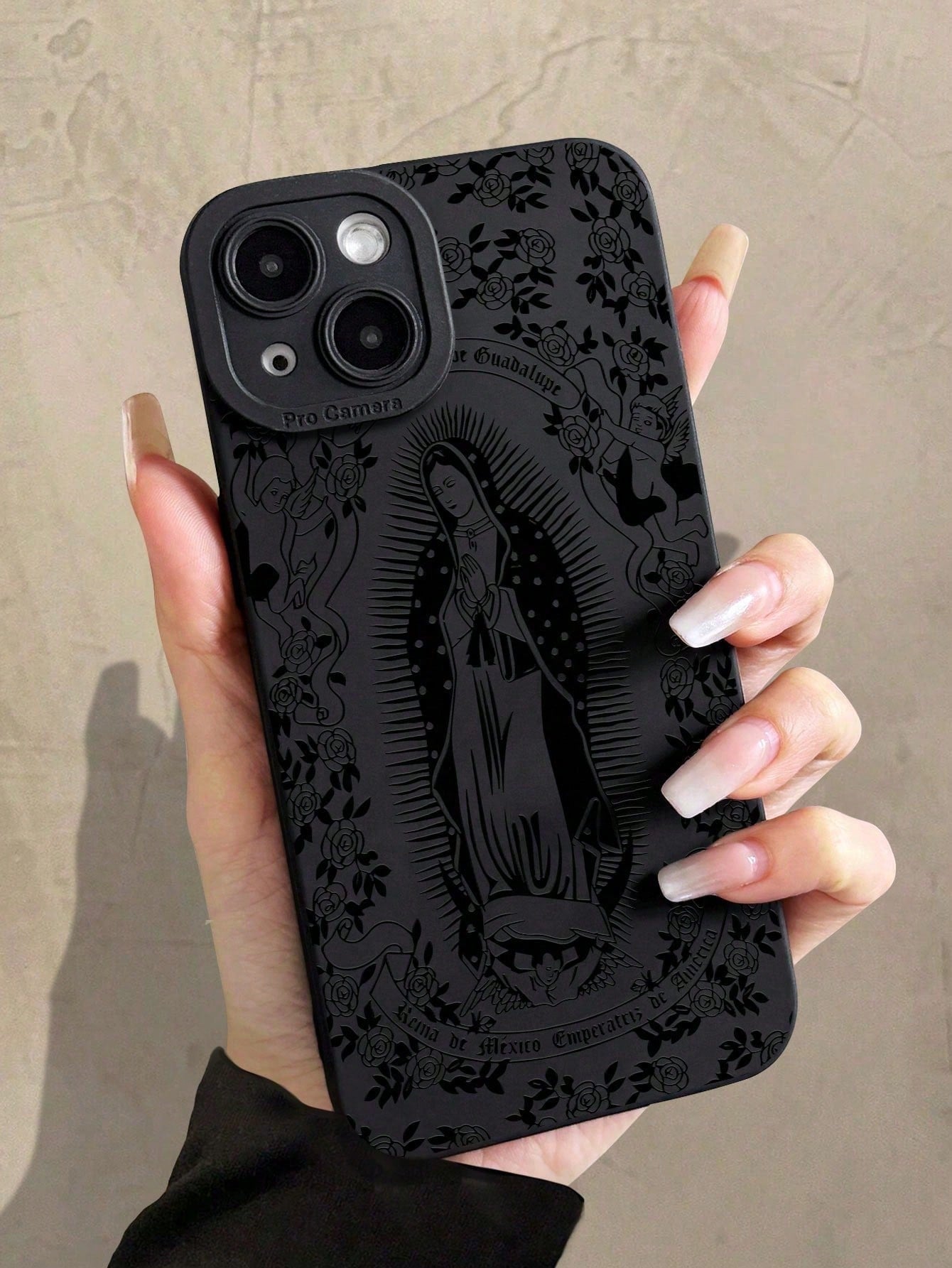 Jesus 1pc Minimalist Rose Virgin Mary Pattern Black Cat Eye Full Coverage IPhone Case Compatible With IPhone 17, 17 Pro, 17 Pro Max, 17 Air,11, 11 Pro, 11 Pro Max, 12, 12 Pro, 12 Pro Max, 13, 13 Pro
