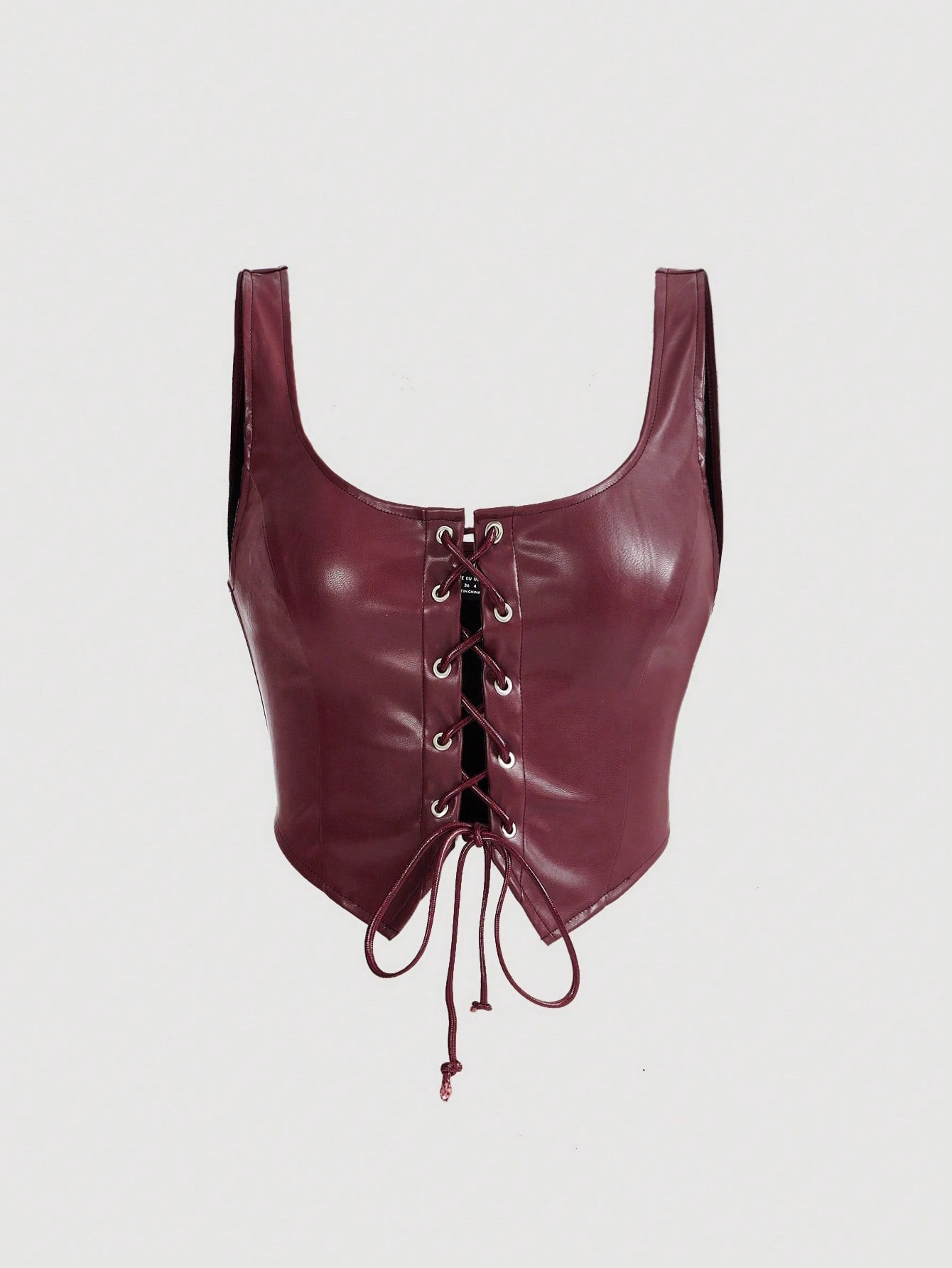 MOD Black Crossed Frenulum Lace Up Front PU Leather Tank Top