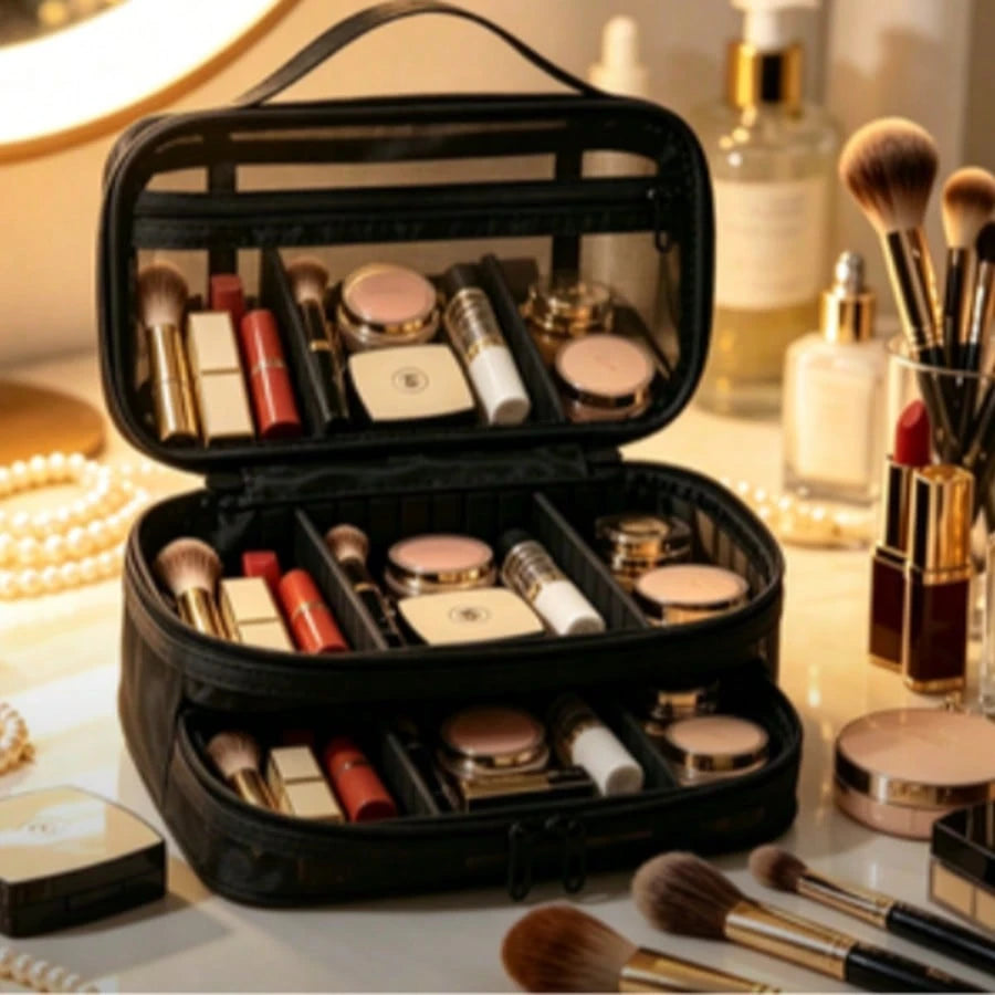 Multi-Layer Makeup Bag, Toiletry Bag, Travel Mesh Cosmetic Organizer Bag, Large Capacity Beauty Box, Cosmetic Organizer Bag With Handle
