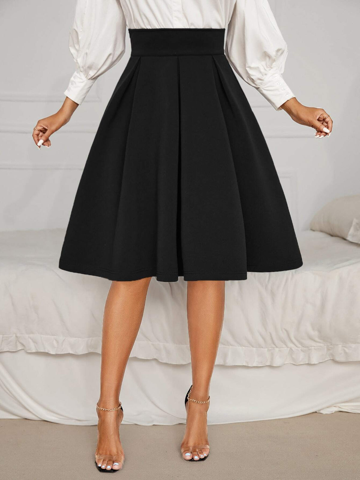 Privé Solid High Waist Flared Skirt