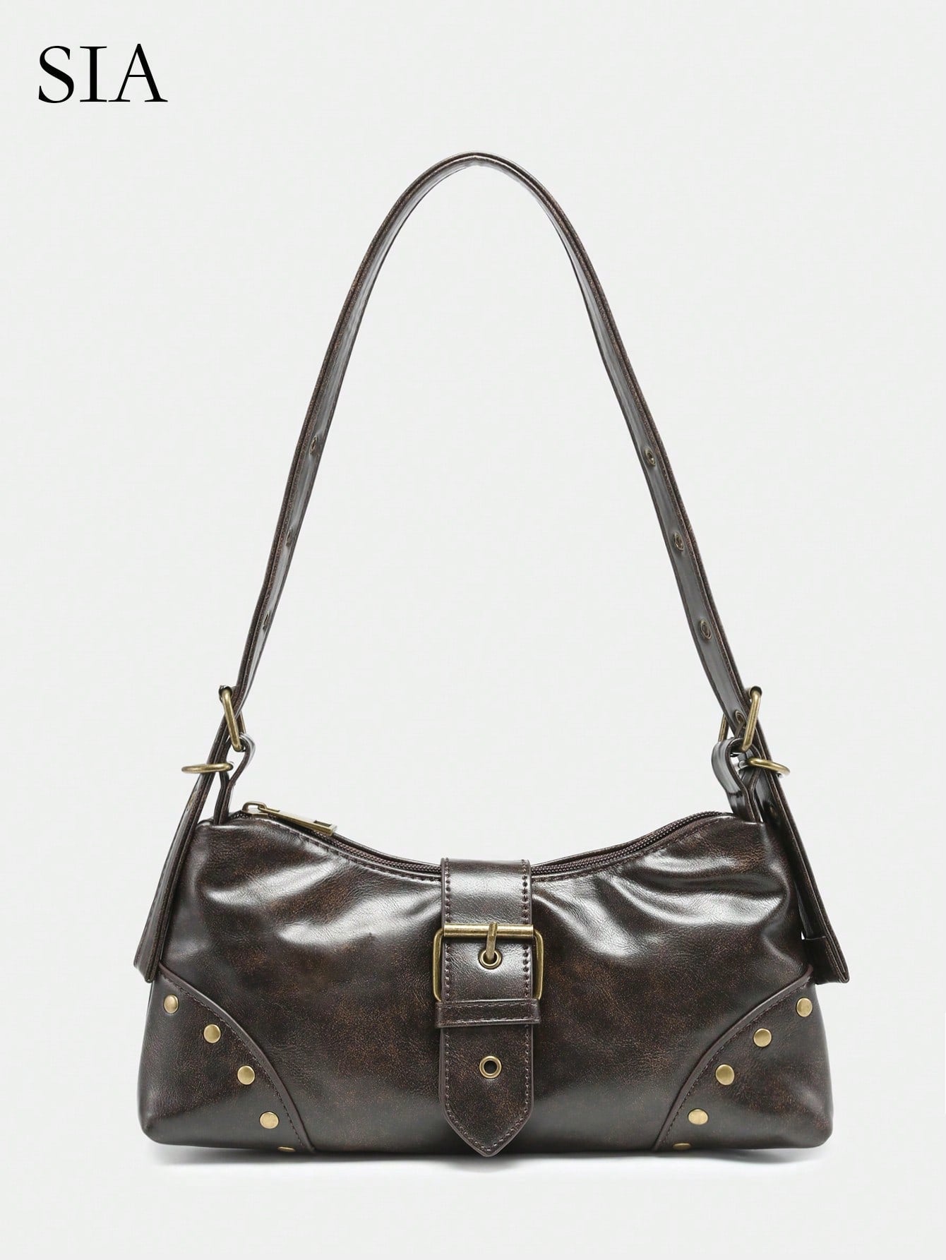 Retro Maillard Soft, Aged, Brushed, Artificial Leather Motorcycle Packaging Decoration Shoulder Underarm Bag, French Stick Bag, Square Bag